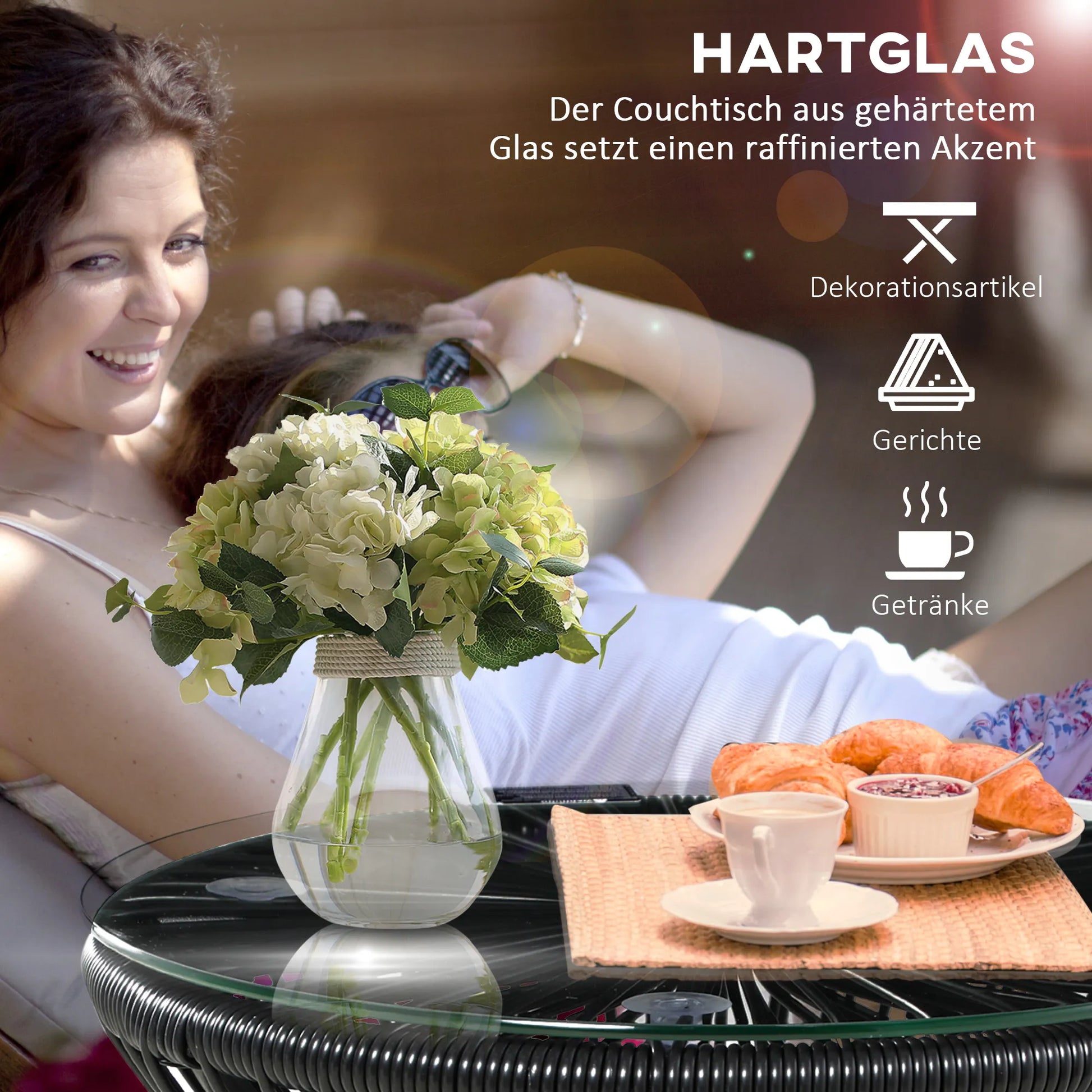 Boho stiliaus sodo stalas, atsparus atmosferos poveikiui, PE rotangas, 40 cm x 40 cm x 42 cm, juodas