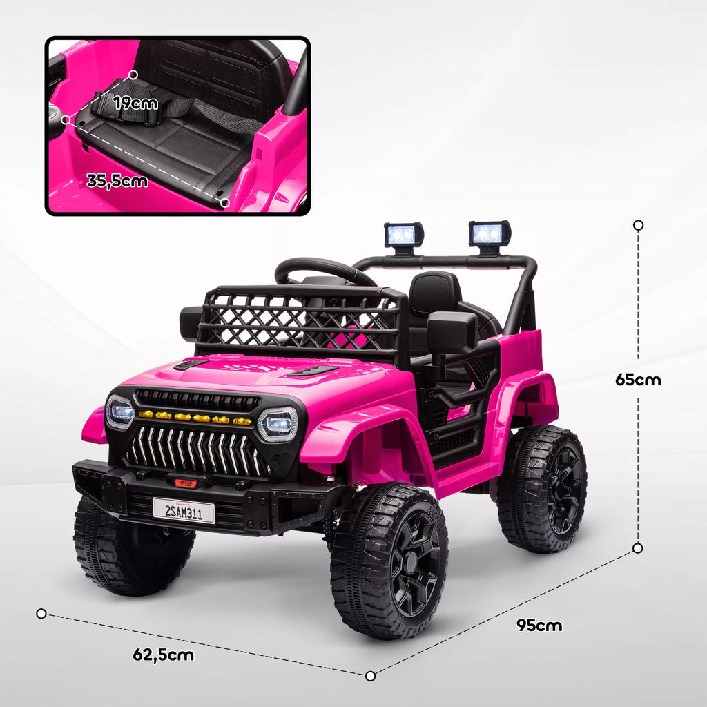 Vaikiškas 12V elektromobilis su nuotolinio valdymo pultu, džipas, 3–8 metų vaikams, rožinis 3–5 km/h