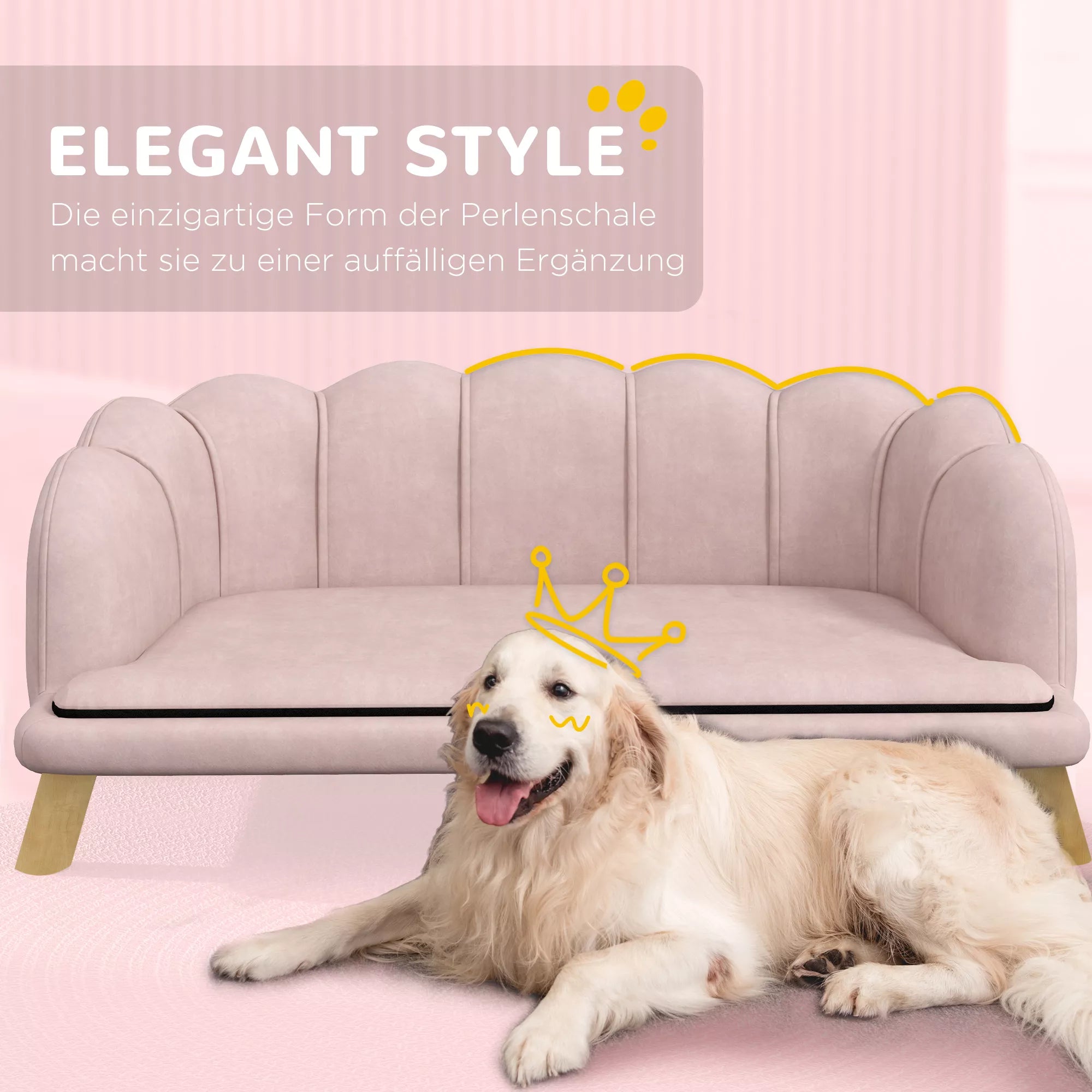 Namai augintiniams skirtas sofa vidutinio dydžio ir dideliems šunims iki 25 kg, tvirtas medinis, paminkštintas, rožinis
