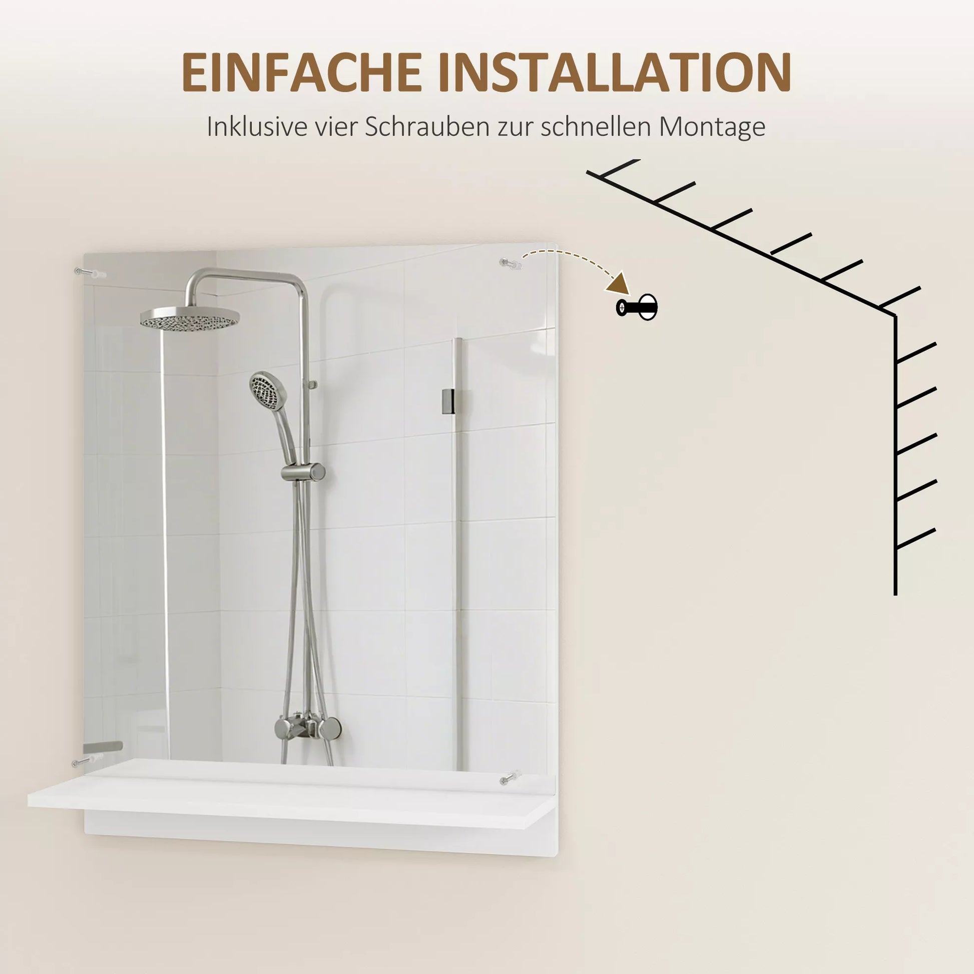 Vonios veidrodis 50 x 60 cm Sieninis veidrodis su lentynėle, vonios veidrodis prieškambariui, koridoriui, baltas