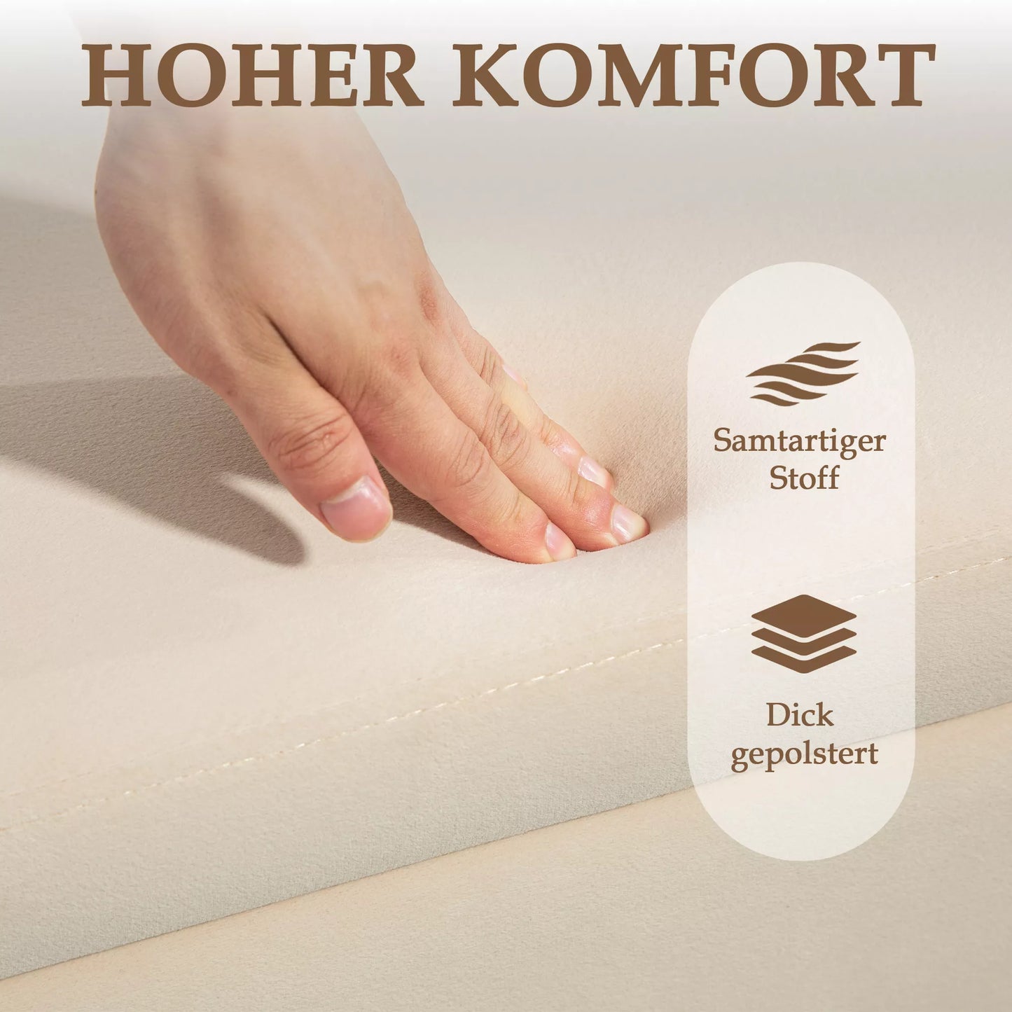 Minkšta banketė su daiktadėže, talpinė banketė, putplastis, metalas, gumuotas medis, 100 x 40 x 42 cm, smėlio spalvos