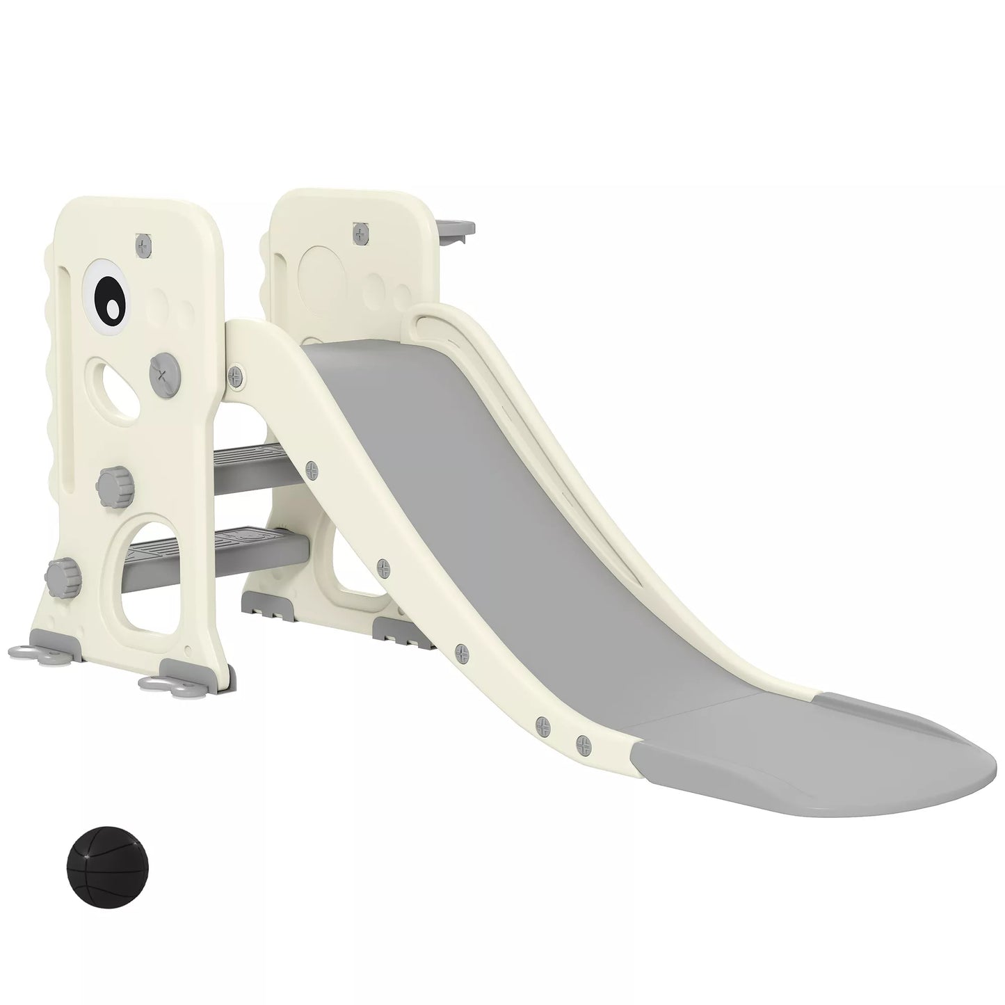 3in1 vaikiška čiuožykla su laipiojimo aikštele, krepšinio lanku ir kamuoliu, sulankstoma vidinė mažylių čiuožykla vaikams nuo 2 iki 5 metų