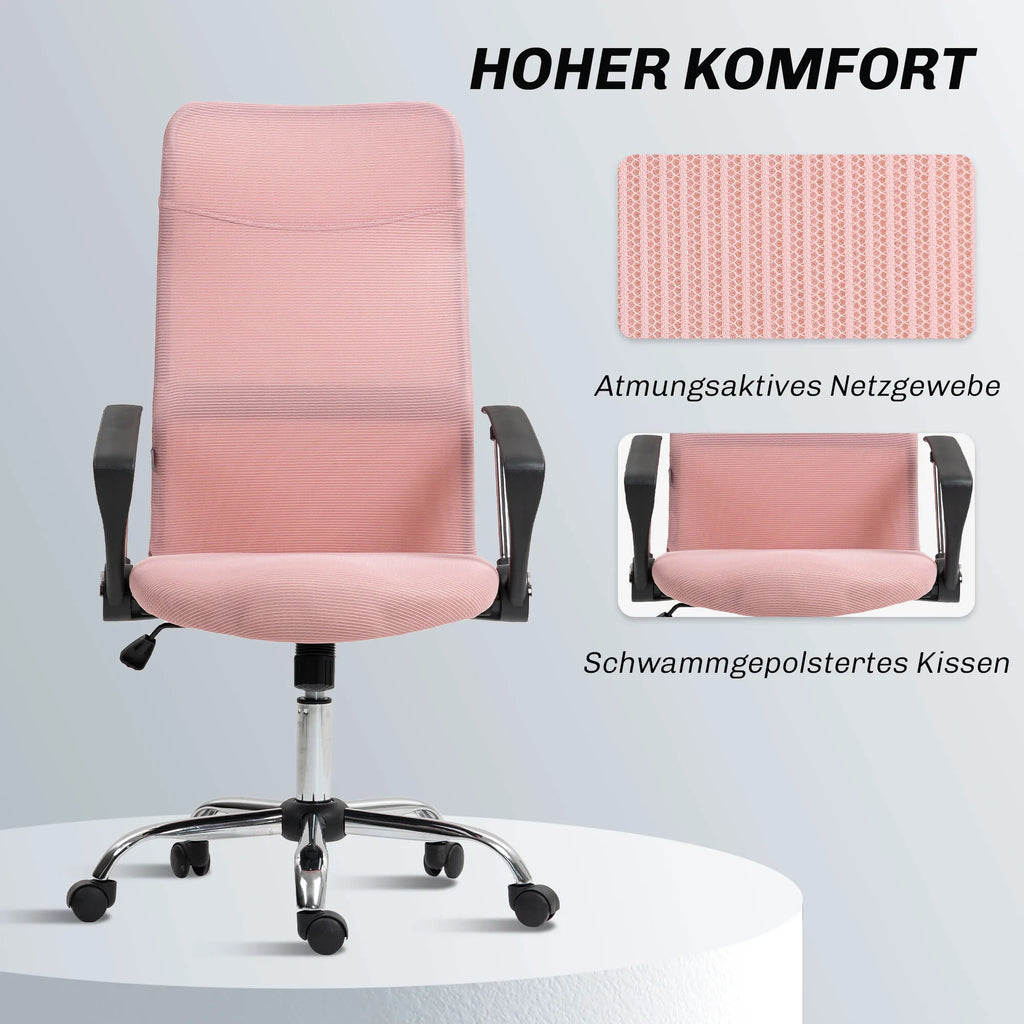 Ergonominė biuro kėdė su tinkleliu reguliuojamo aukščio rožinė