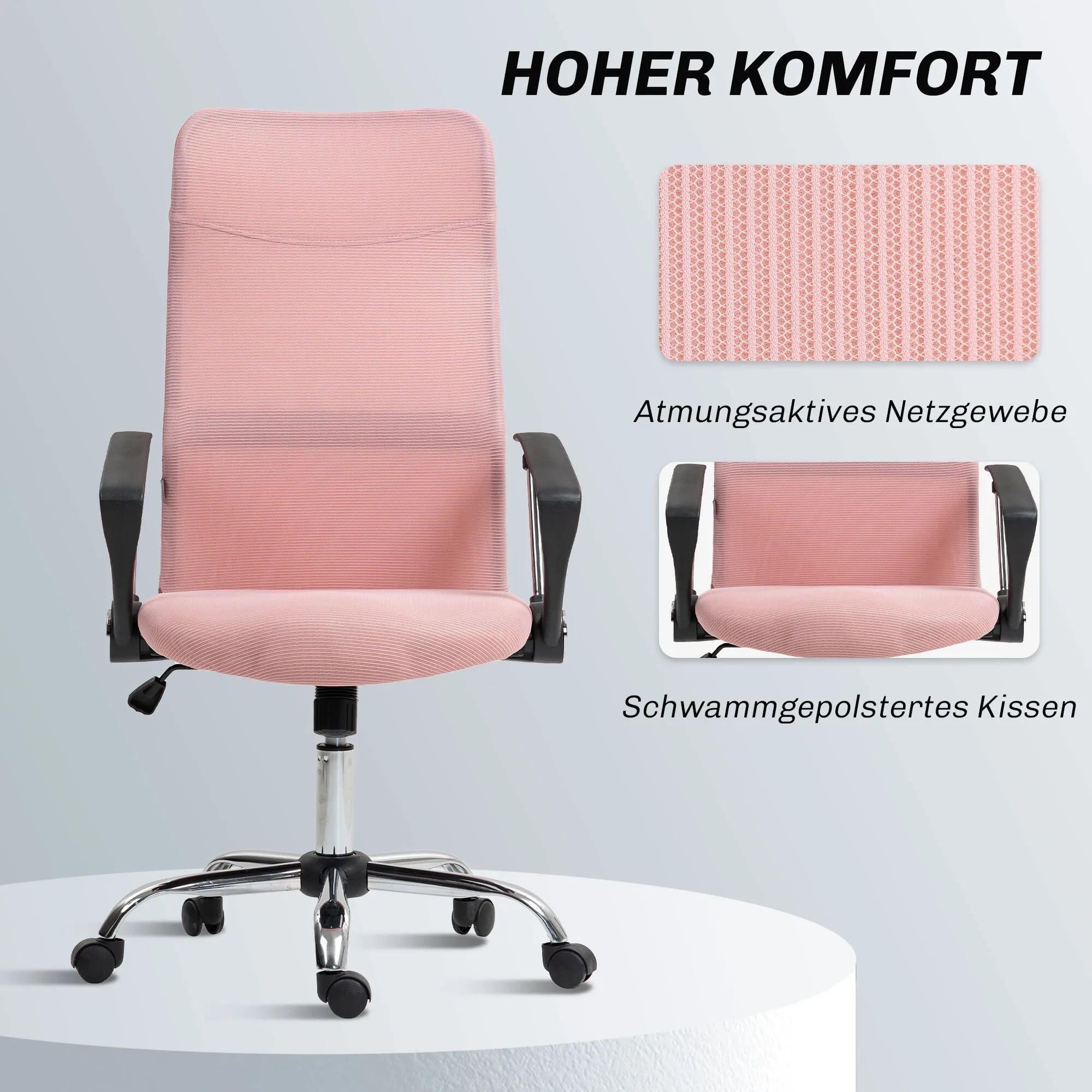 Ergonominė biuro kėdė su tinkleliu reguliuojamo aukščio rožinė
