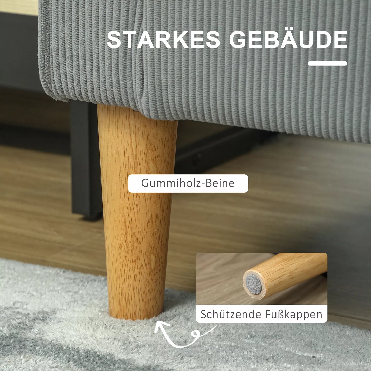 Dviejų vietų sofa su daiktadėže ir tvirtomis medinėmis kojomis, skirta svetainei, miegamajam, 117 x 63 x 79 cm, šviesiai pilka