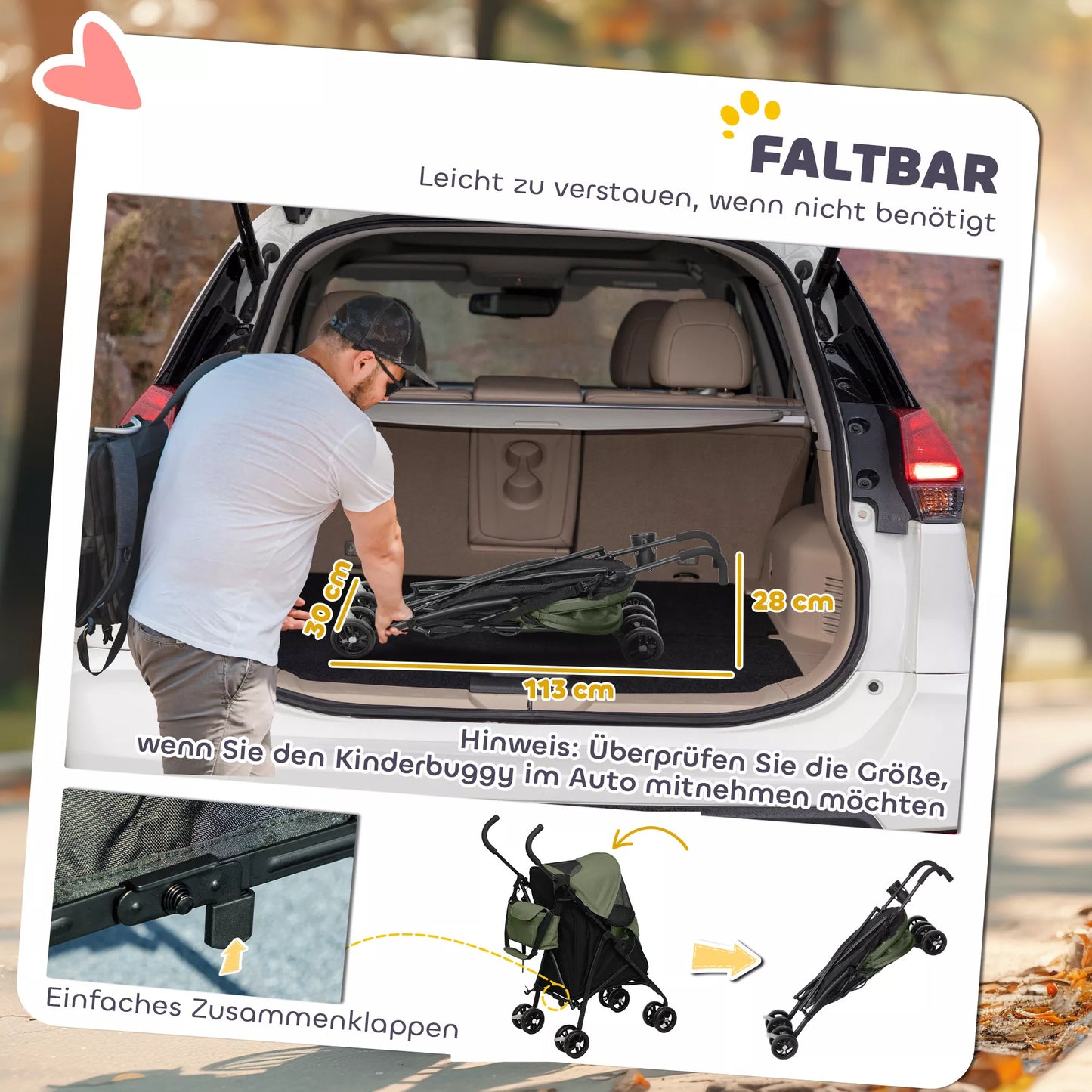 Vežimėlis augintiniams, saugos dirželiai, tinklinis langas, 76I x 44P x 103A cm, tamsiai žalias