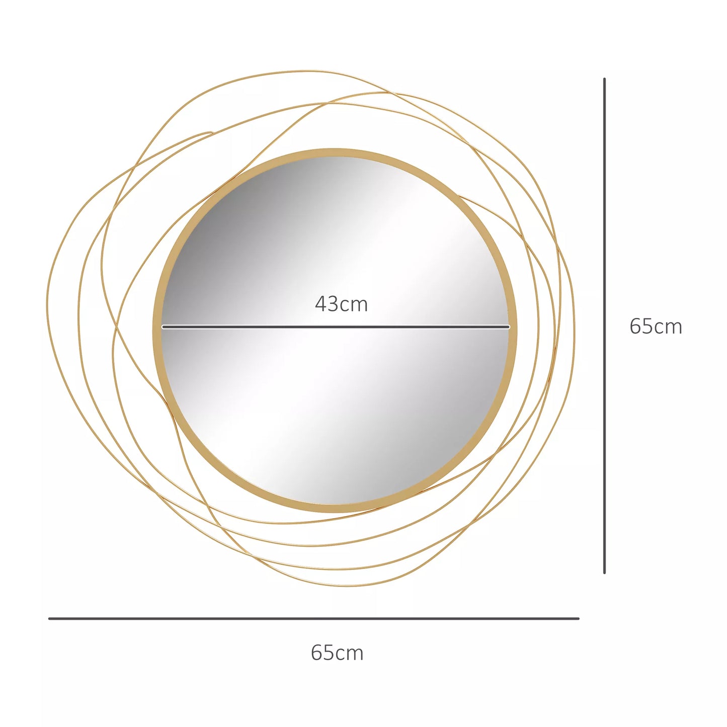 Sienų dekoracija, apvalus sieninis veidrodis, metalinis rėmas, Φ65 cm, spalva: auksinė