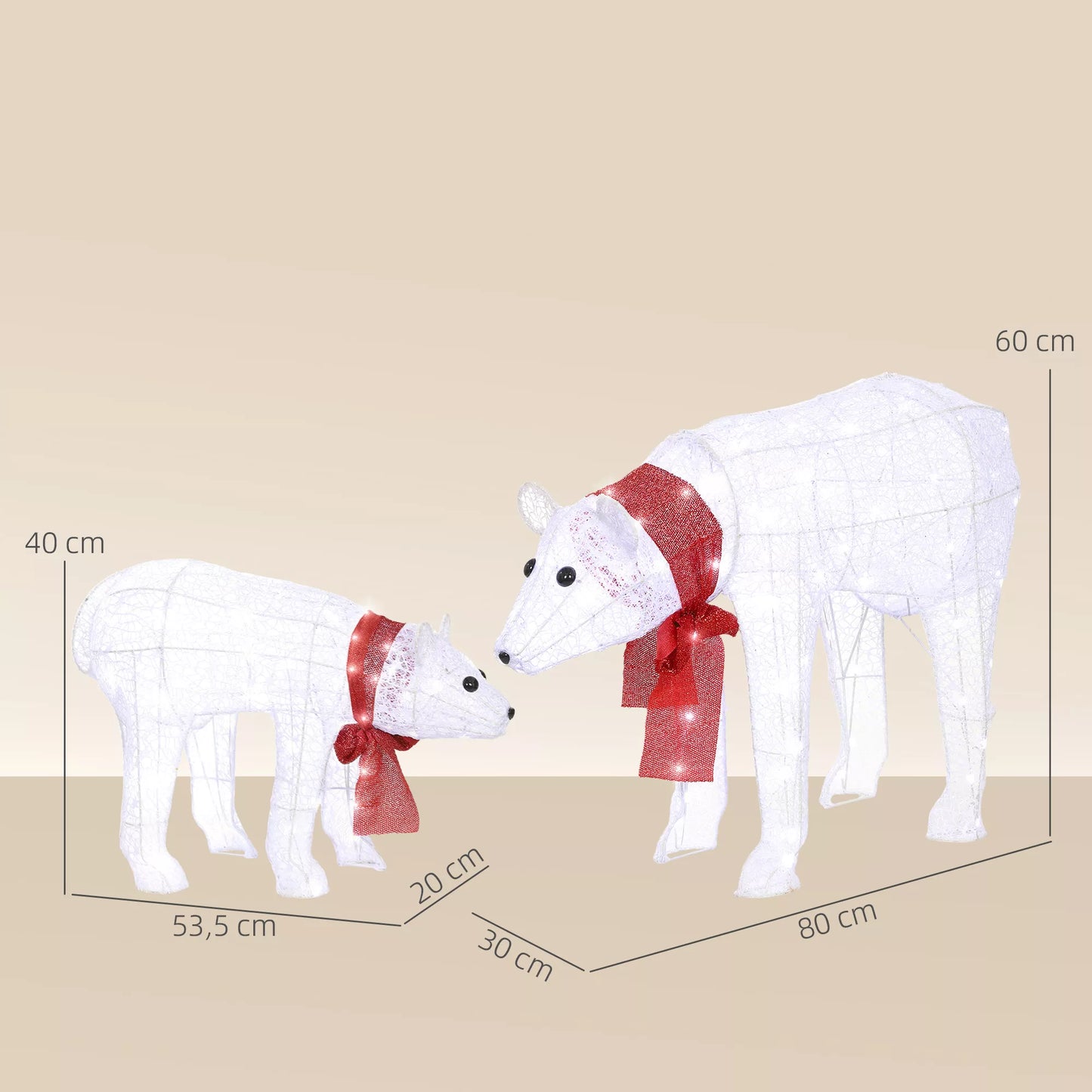 2 dalių kalėdinė dekoracija su baltuoju lokiu, 140 baltų LED, atspari vandeniui, su laikmačiu, skirta naudoti viduje ir lauke