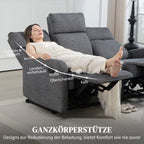 Trivietė sofa su reguliuojamais atlošais ir kojų atrama, pilka