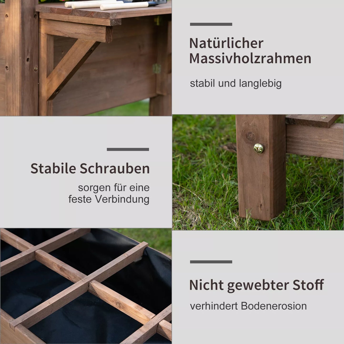 Pakeltas lyselių sodinimo dėžė su 8 atskirtais skyreliais, sulankstoma lentyna, gėlių dėžė, vazonas, prieskoninių augalų lysvė, rudos spalvos, iš masyvmedžio, 123 x 54 x 80 cm