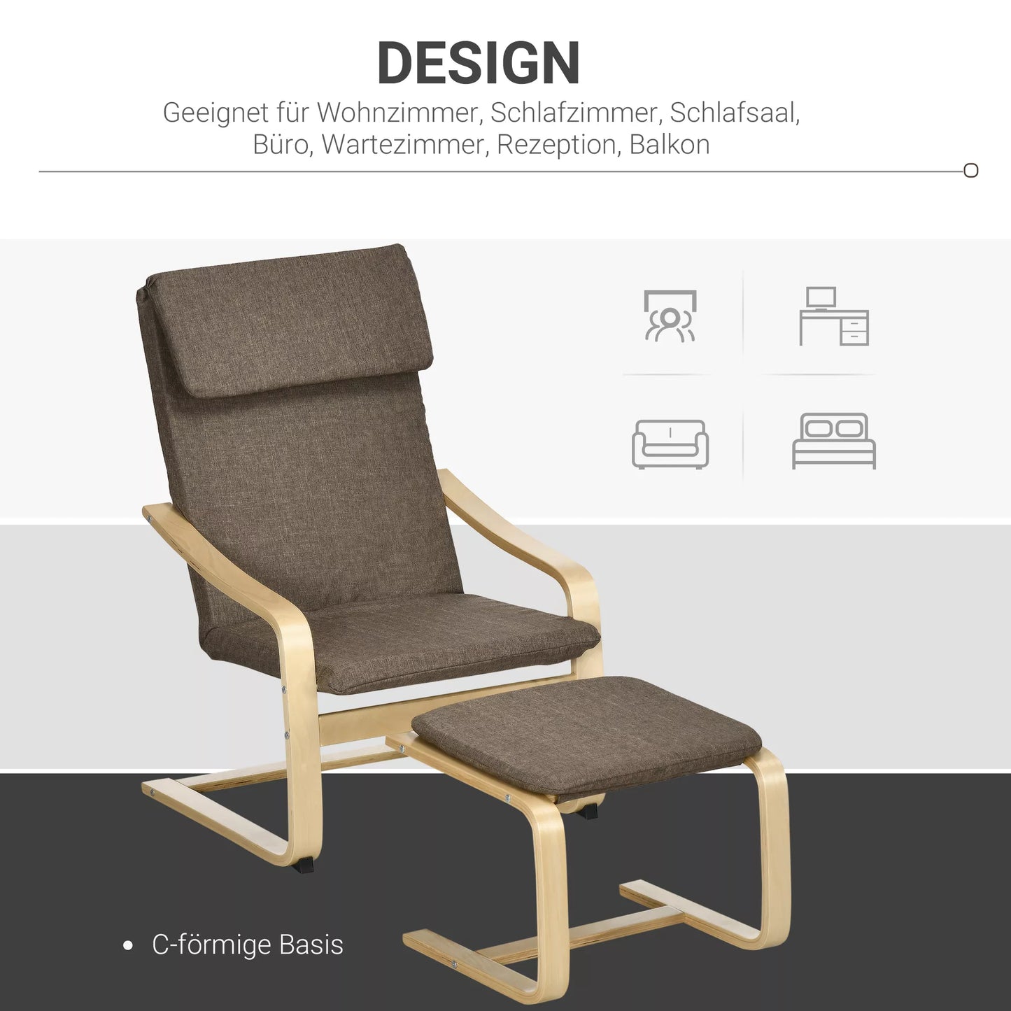 Krėslas su pakoja, Krėslų komplektas, lininio audinio išvaizda, masyvmedis, Ruda + Natūrali