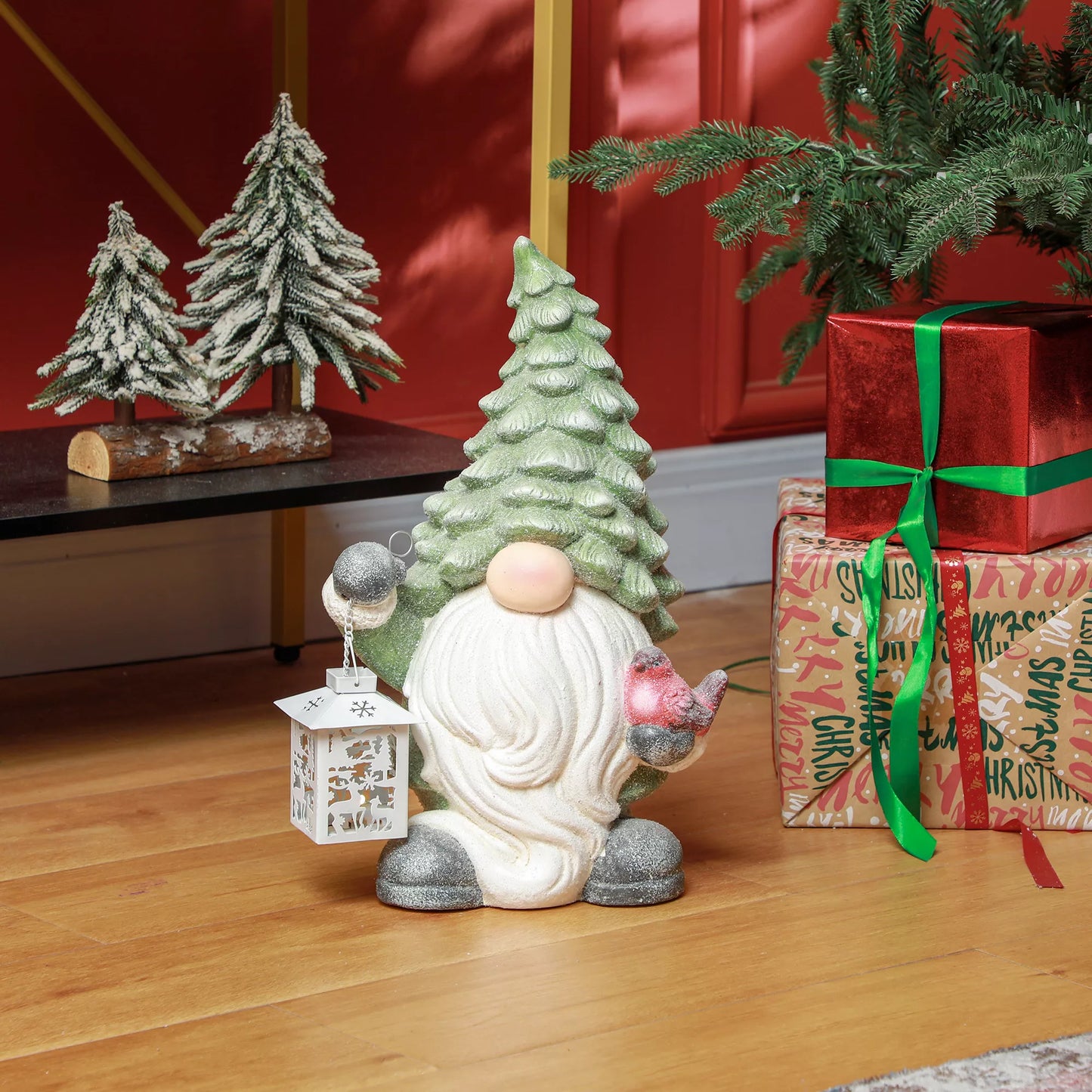 HOMCOM Kalėdinis nykštukas su žibintu, LED, maitinamas baterijomis, atsparus oro sąlygoms, 28x21x42 cm