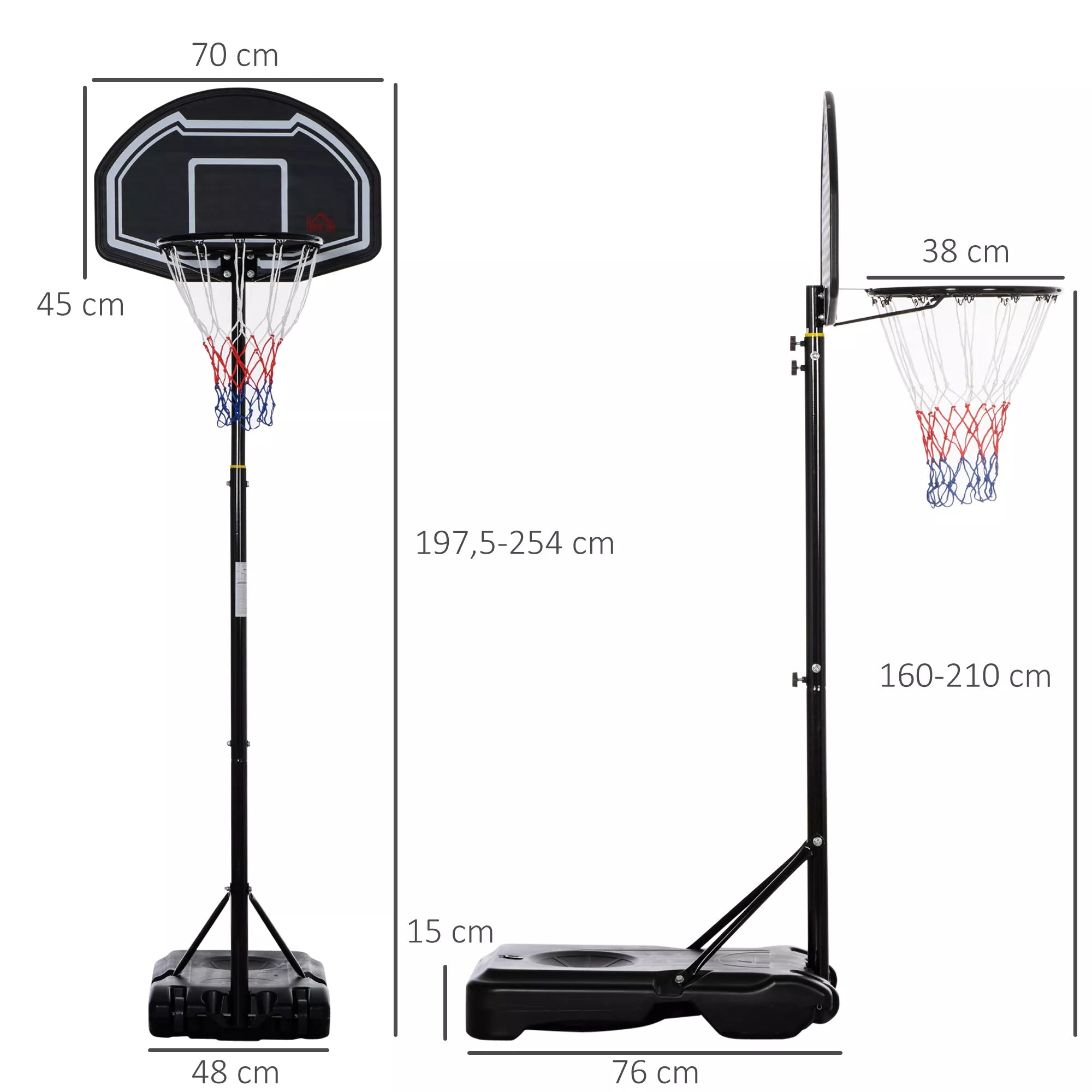 Lauko krepšinio stovas paaugliams, reguliuojamo aukščio 160–210 cm, su ratukais