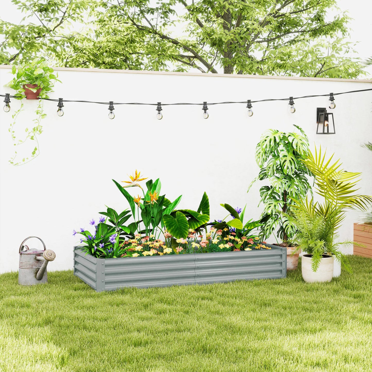 Plieninis pakeltas lysvas, atsparus oro sąlygoms, augalų lysvas su apsaugine nuo įpjovimų briauna, mini šiltnamis