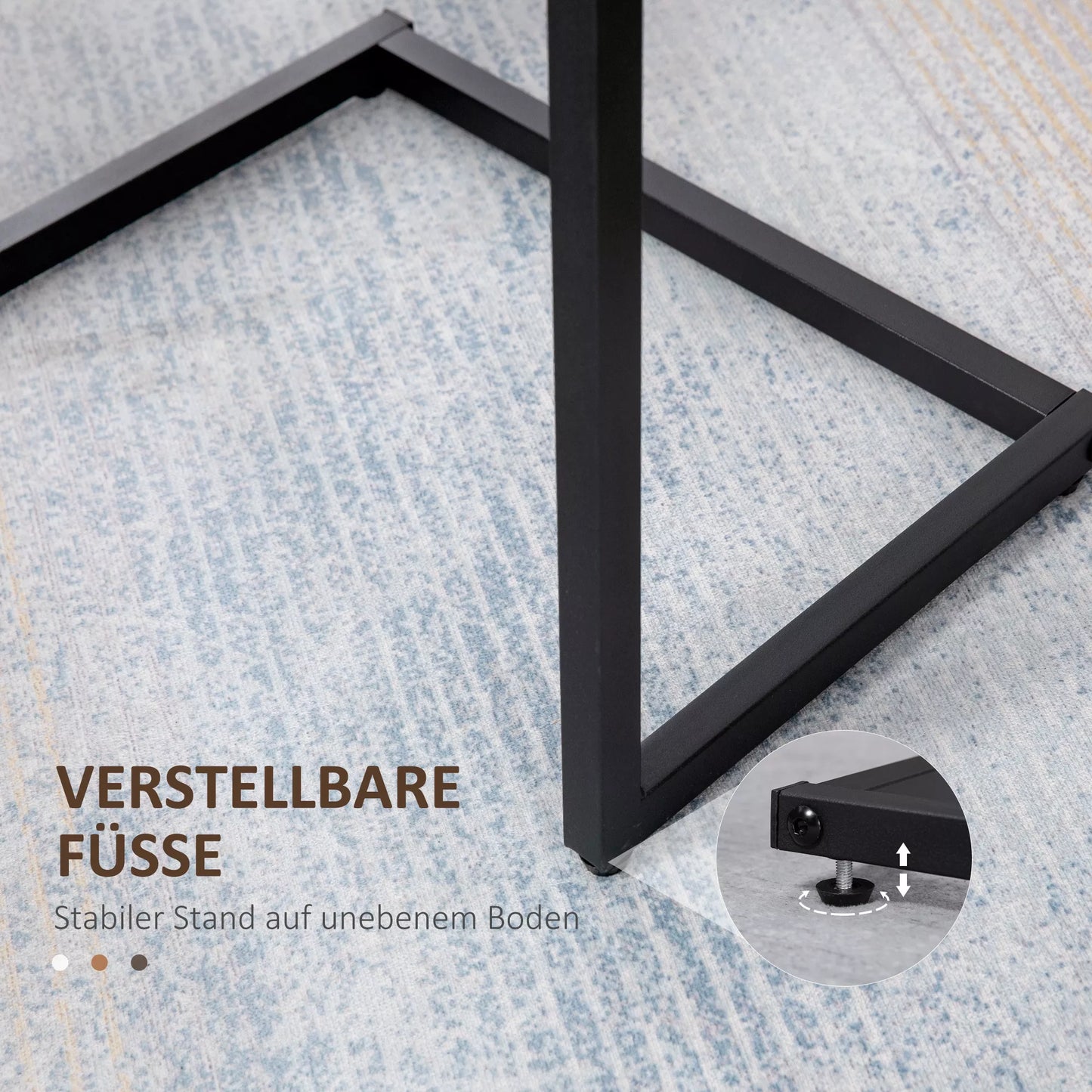 Stalų rinkinys, 3 vnt., pramoninio dizaino, plieninis rėmas, rudos ir juodos spalvos, 45 x 30 x 60 cm