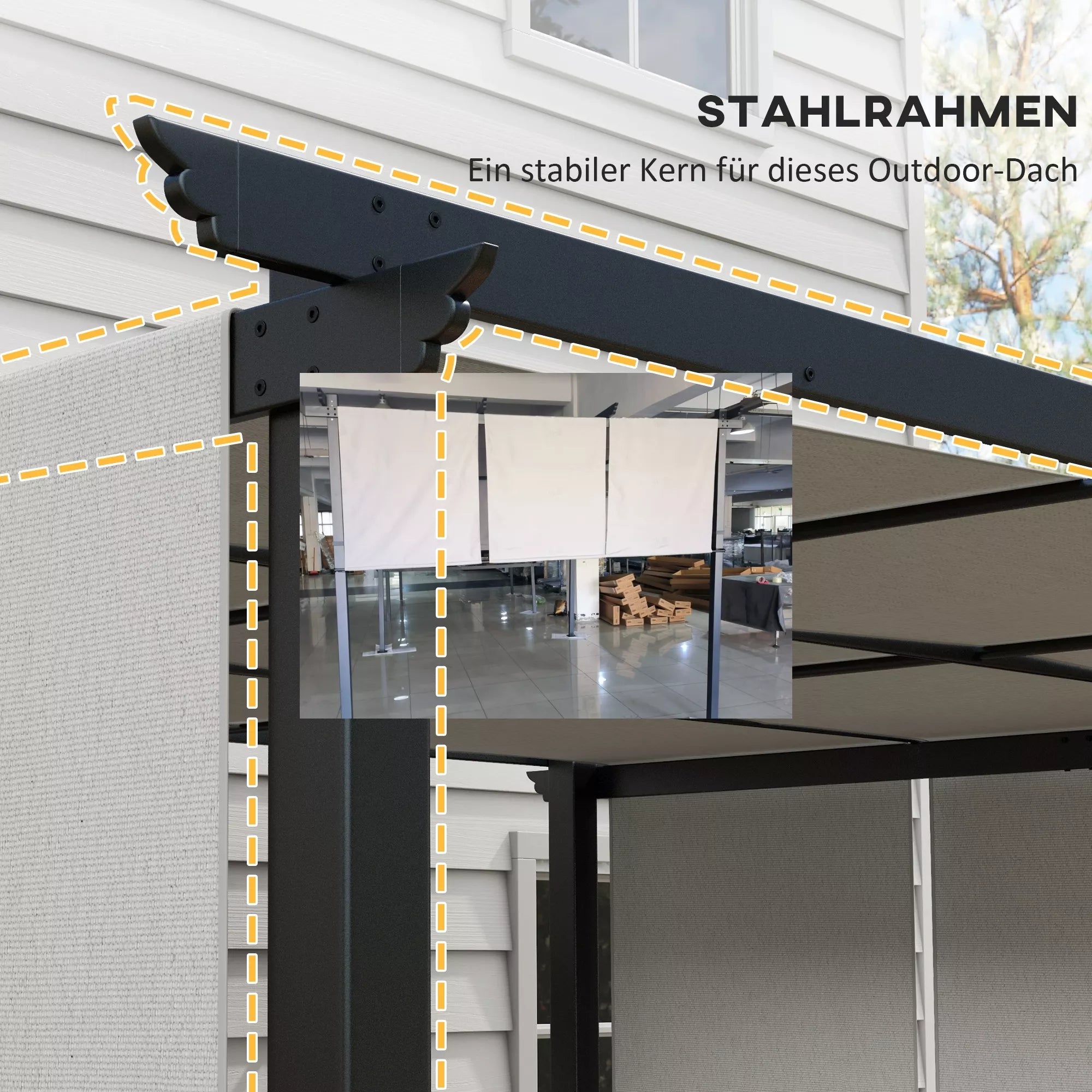 Markizė nuo saulės. Pergola, atspari oro sąlygoms, su tvirtinimo detalėmis, 3 x 3,5 m, tamsiai pilka