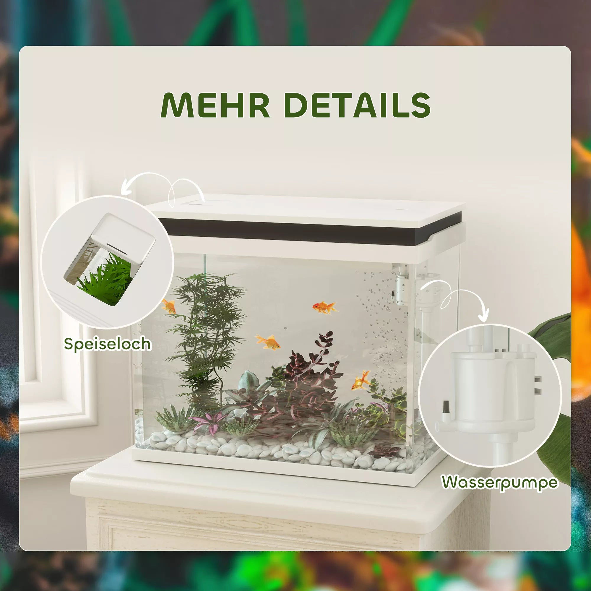 Akvariumas su filtrų sistema ir LED apšvietimu, 41 l, baltas