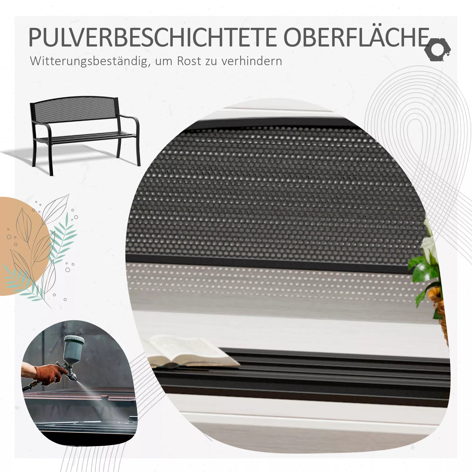 Sodo suolas Suolas Parko suolas 2 vietų Sodo plieninis Juodas P127 x G60 x A87 cm