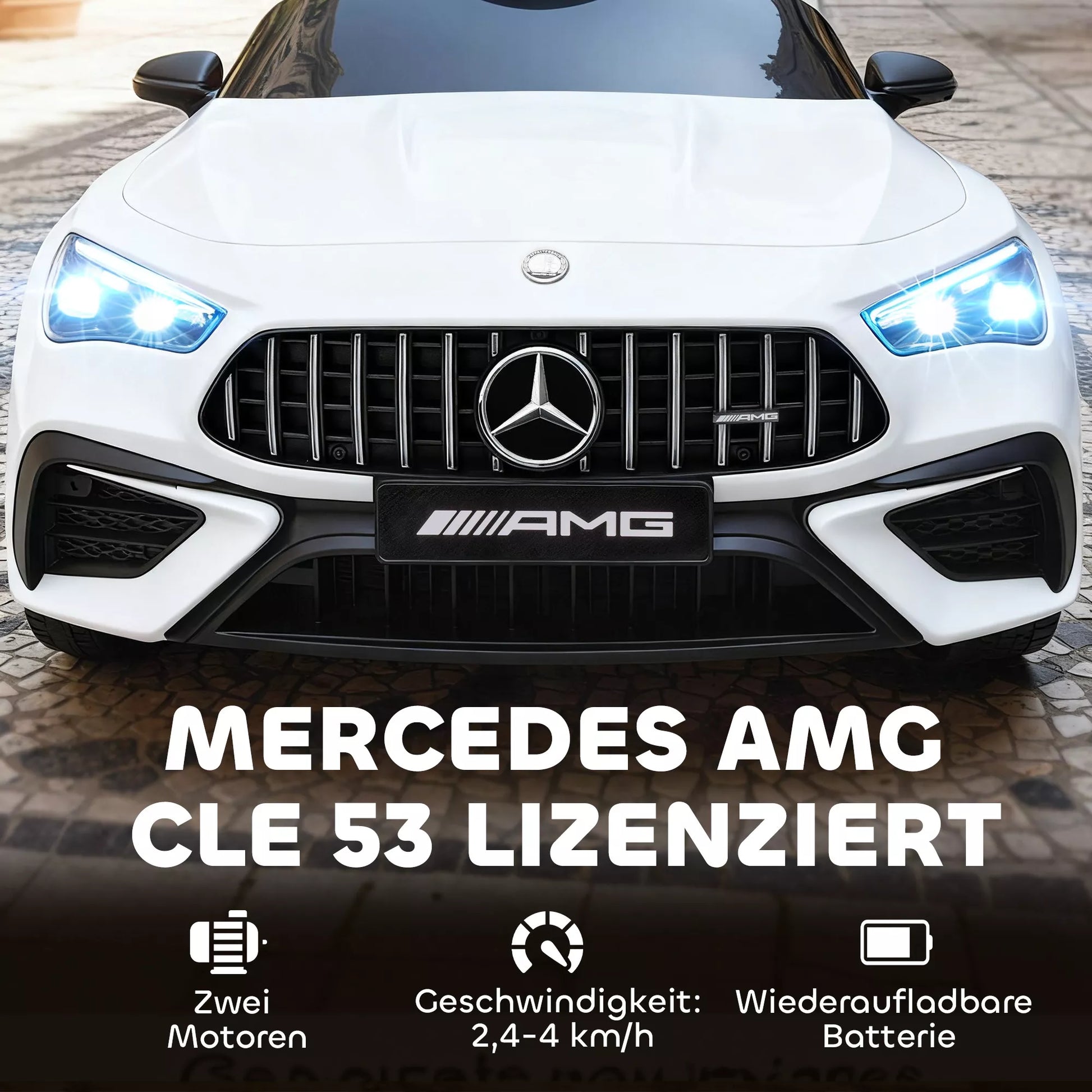 Elektrinis automobilis vaikams, Mercedes dizainas, 12V varikliai, nuotolinio valdymo pultas, LED žibintai, muzika, skirtas 3-6 metų vaikams, baltas