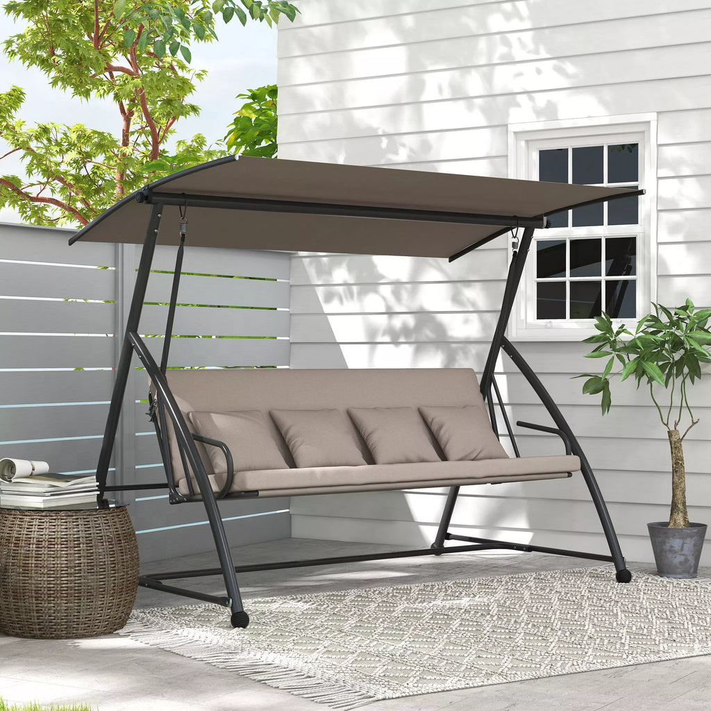 2-in-1 holivudo sūpynės su atlošimo funkcija, 3-vietės sodo sūpynės iš plieno Sūpynės suoliukas 170x110x153 cm, šviesiai rudos spalvos