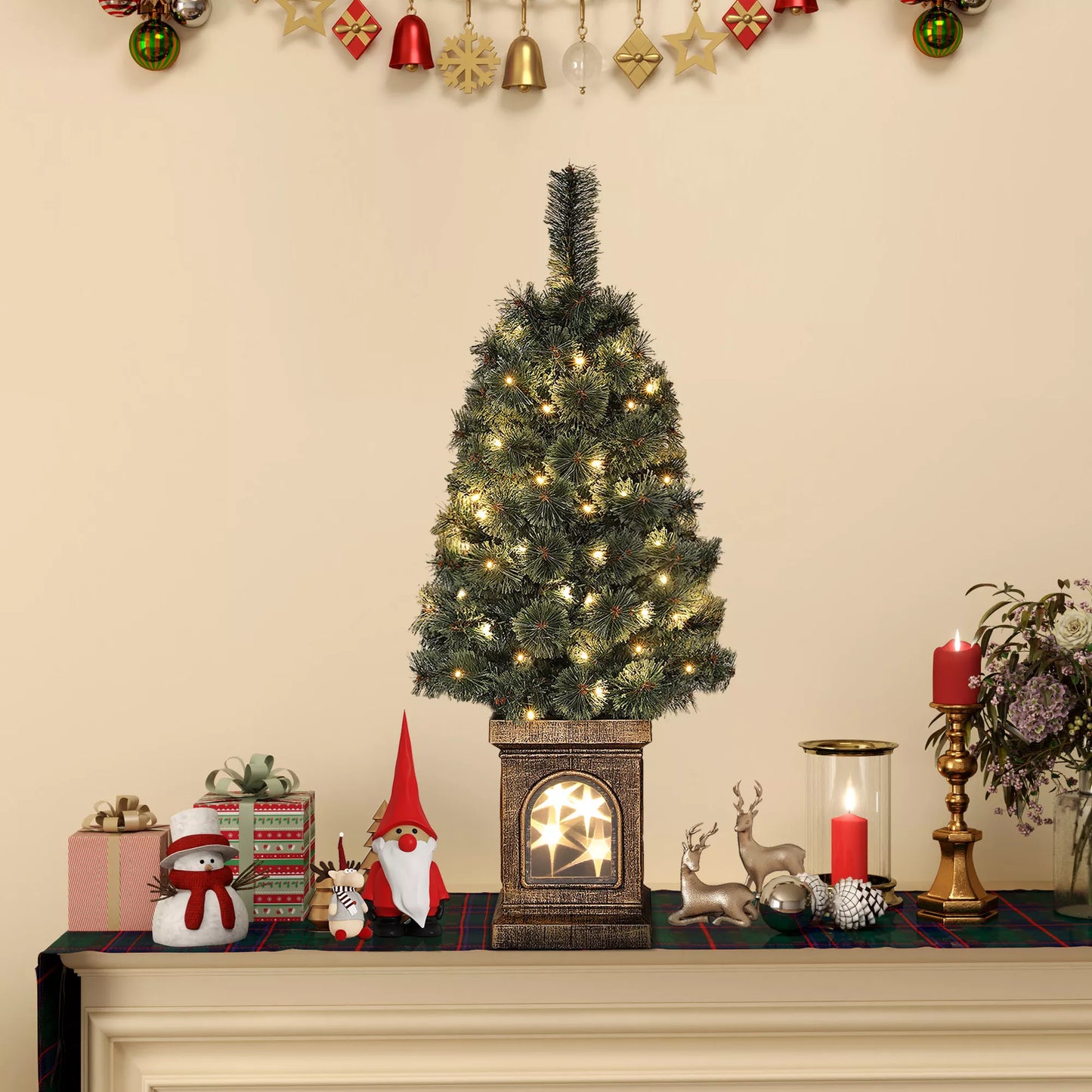 Kalėdų eglutė, natūrali išvaizda, su integruotais LED, pritemdoma, 8 režimai, 45 x 90 cm, žalia