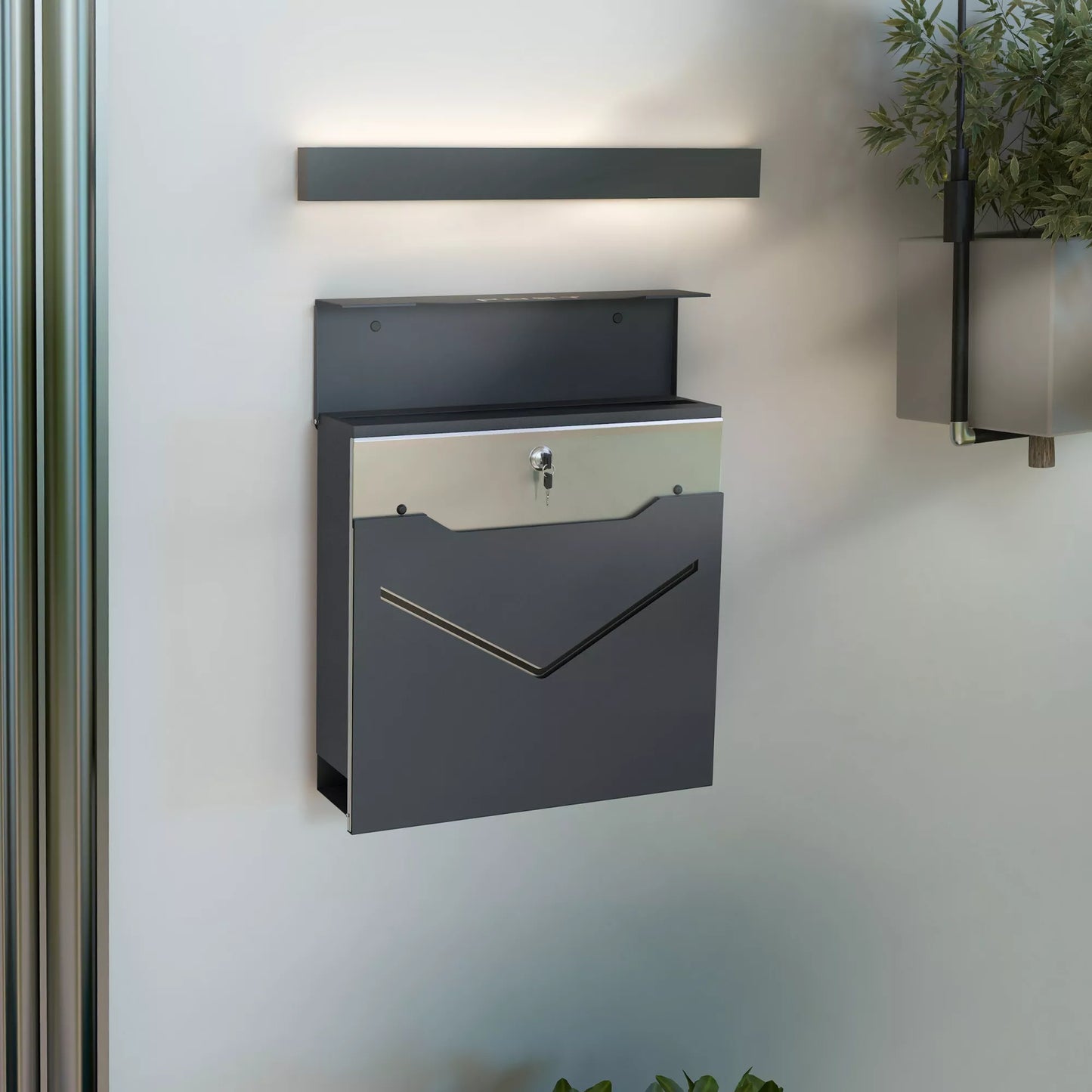Pašto dėžutė, modernaus dizaino, atsparus oro sąlygoms, 37 cm x 10,5 cm x 37 cm, Pilka