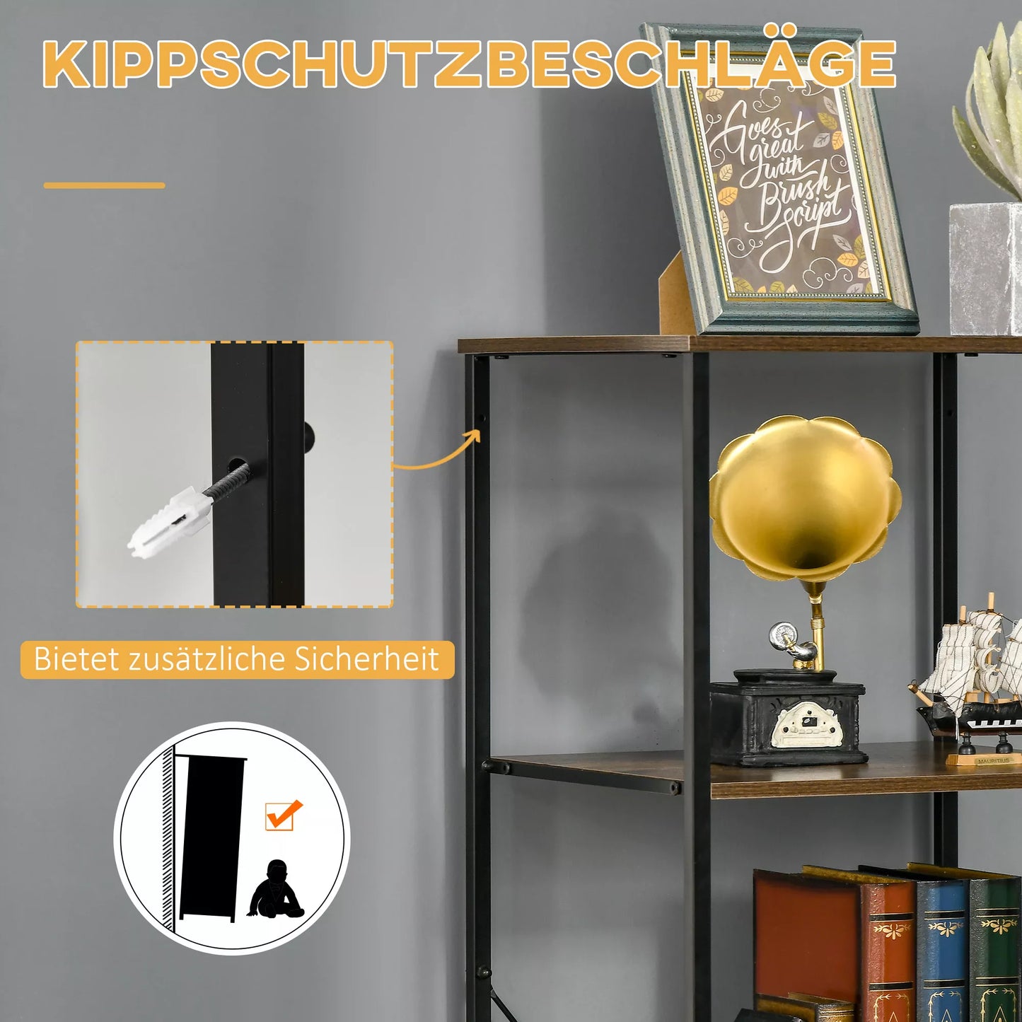 Saugojimo lentyna su stalčiais, atvira laikymo vieta, plieninis rėmas, reguliuojamos kojelės, 44x40x155 cm