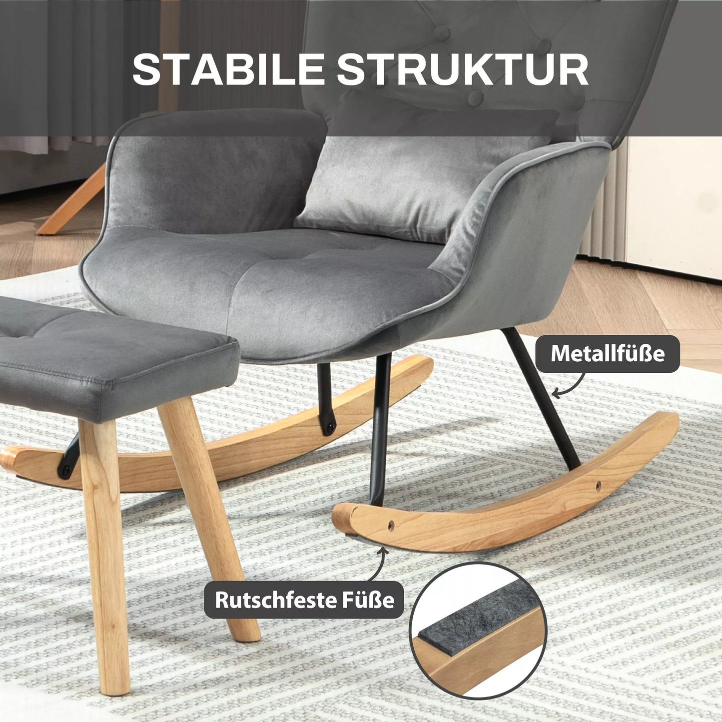 Akcentinis krėslas su pakoja, apmuštas, su aukšta atlošas, velveto imitacijos, iki 150 kg, tamsiai pilkos spalvos