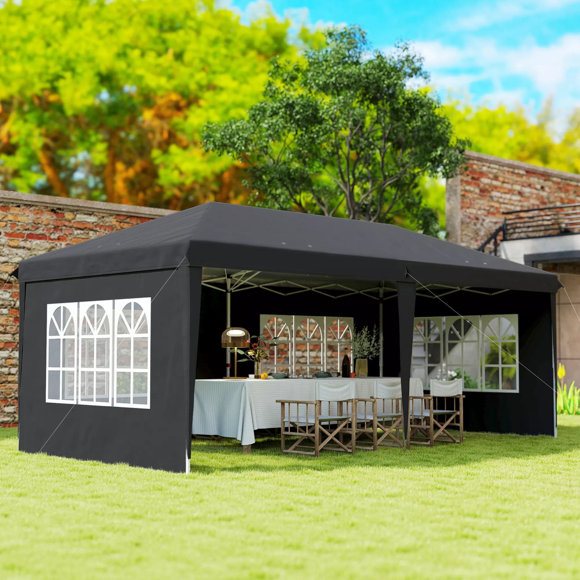 Greitai surenkama pavėsinė, sulankstomas renginių paviljonas, poliesteris ir plienas, 3x6 m, juodas