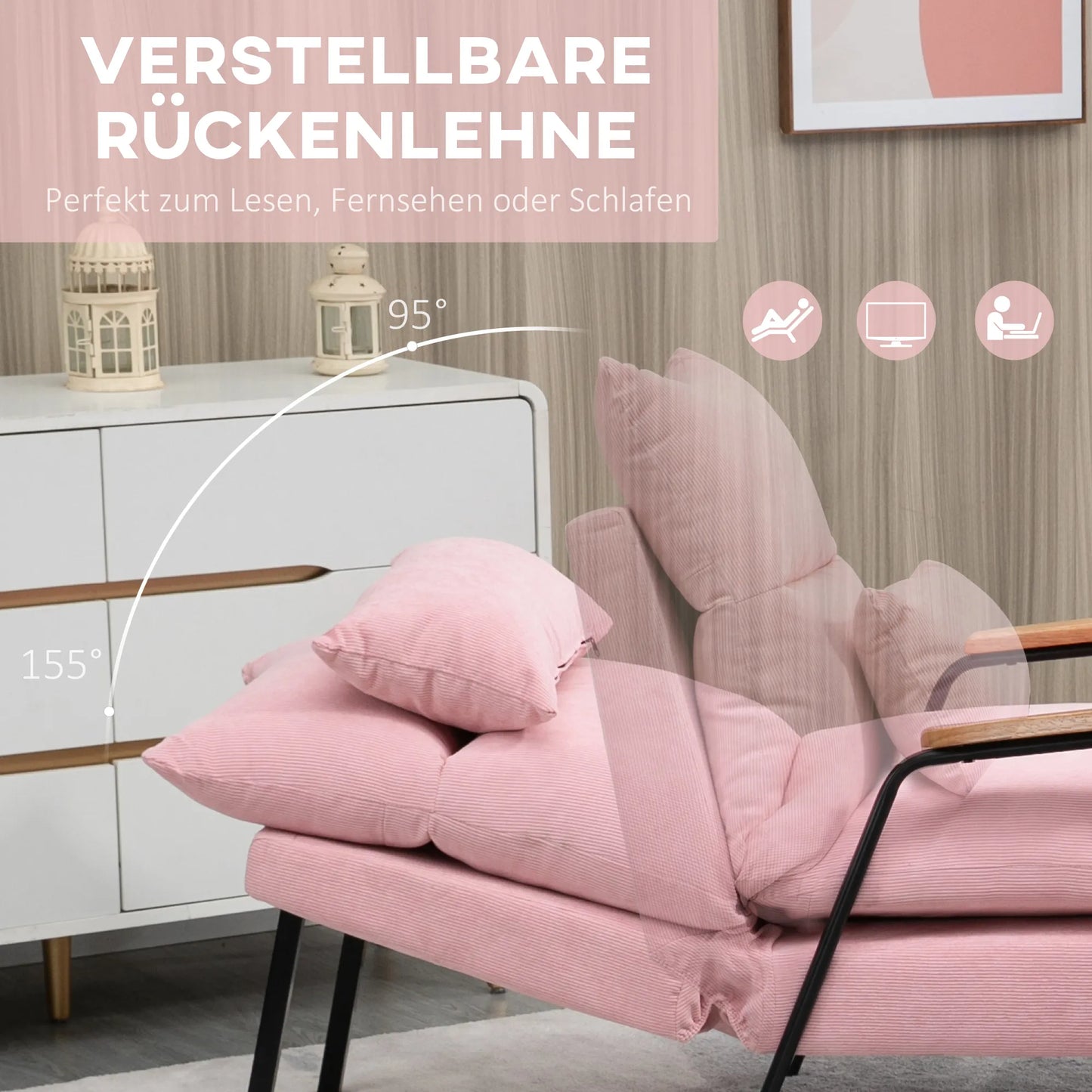 Fotelis su pakoja, su pagalvėlėmis, 68 cm x 91,5 cm x 88 cm, Rožinė