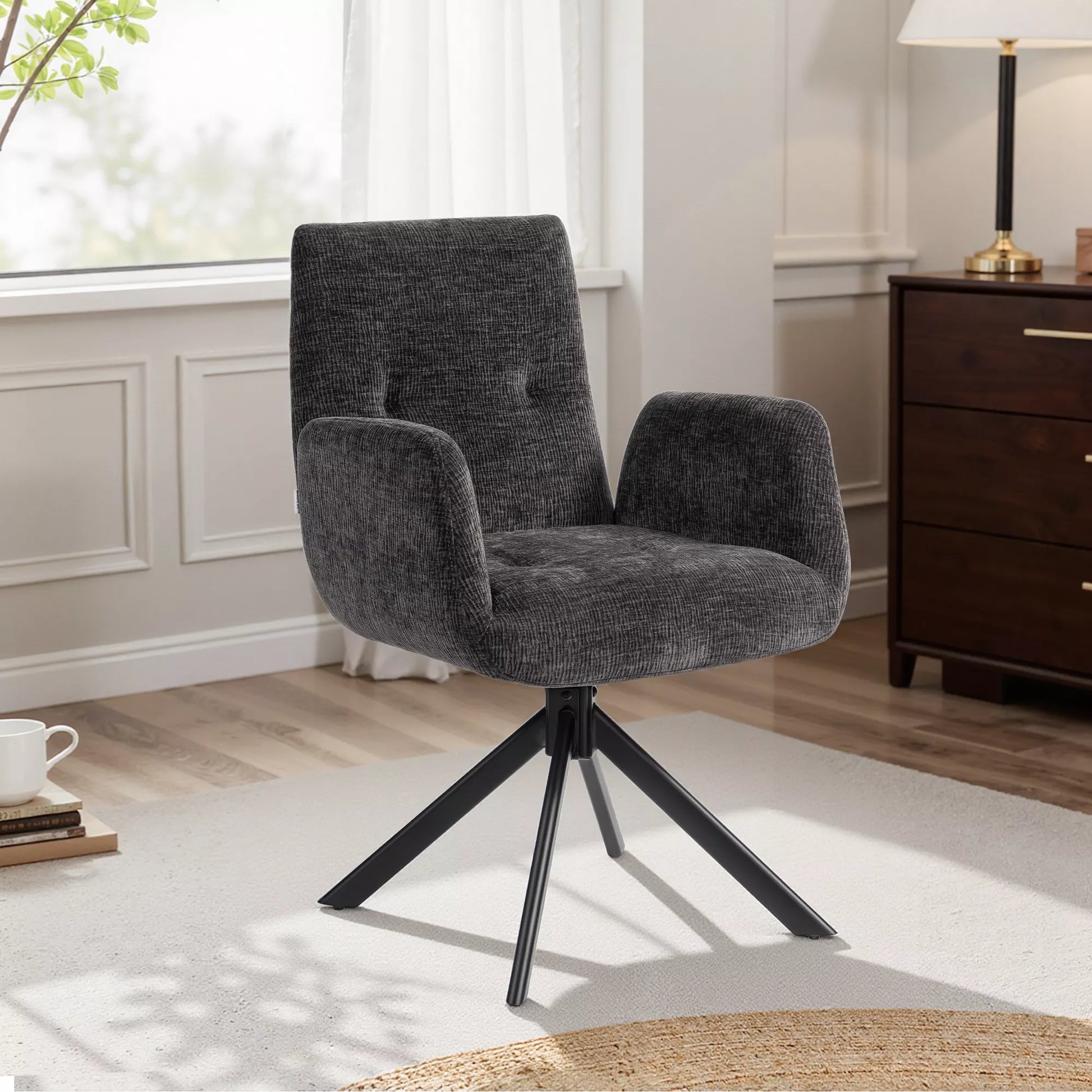 Minkštas fotelis, akcentinis fotelis, modernus dizainas, sukamasis, iki 120 kg, juodas