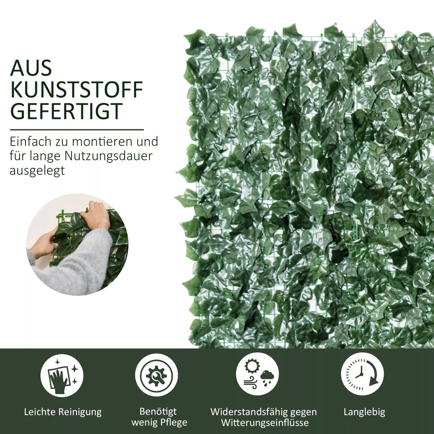 Dirbtinė gyvatvorių tvora, UV spinduliams atspari, skirta balkonams, su lapeliais, 300x150 cm, skirta sodui ir vestuvėms