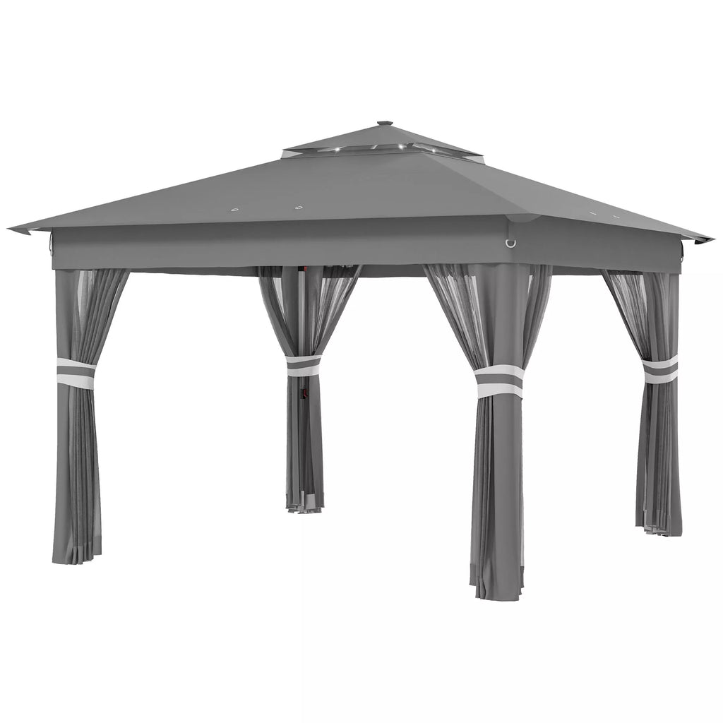 Sodo palapinė su saulės energija maitinamais LED apšvietimu Sodo palapinė su apšvietimu, 336 cm x 336 cm x 270 cm, pilka
