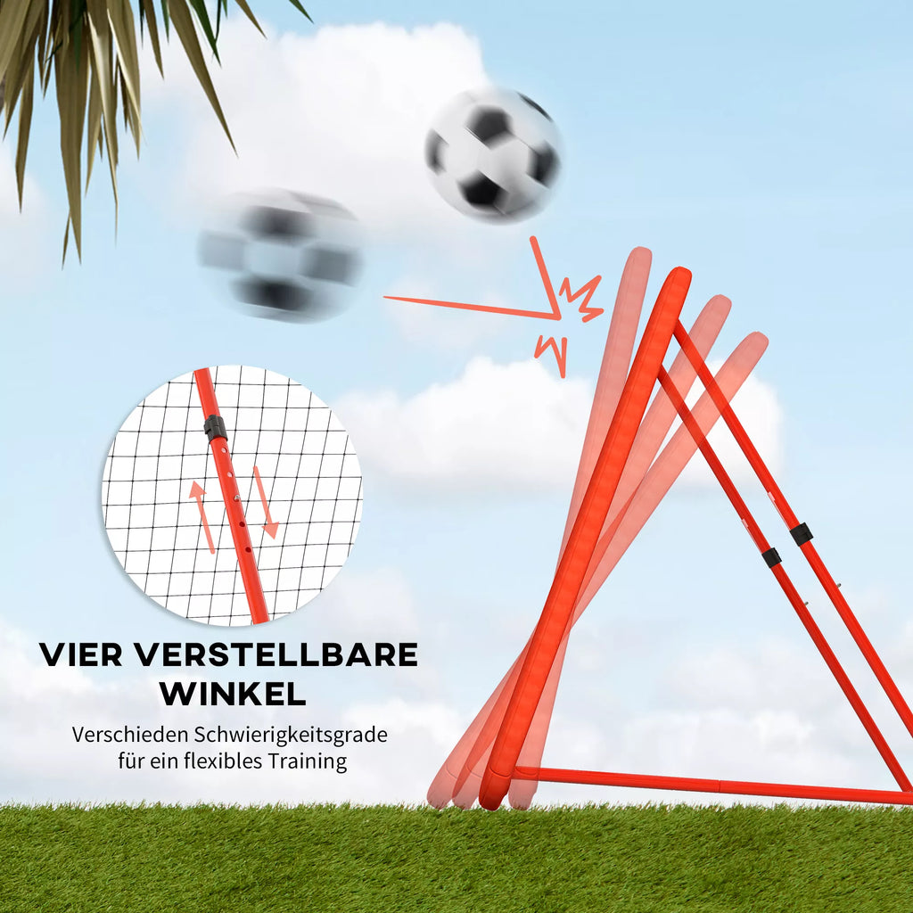 Futbolo atšokimo tinklas, reguliuojamas, sulankstomas, metalinis rėmas, visų oro sąlygų PE tinklas, su vinimis, raudonas