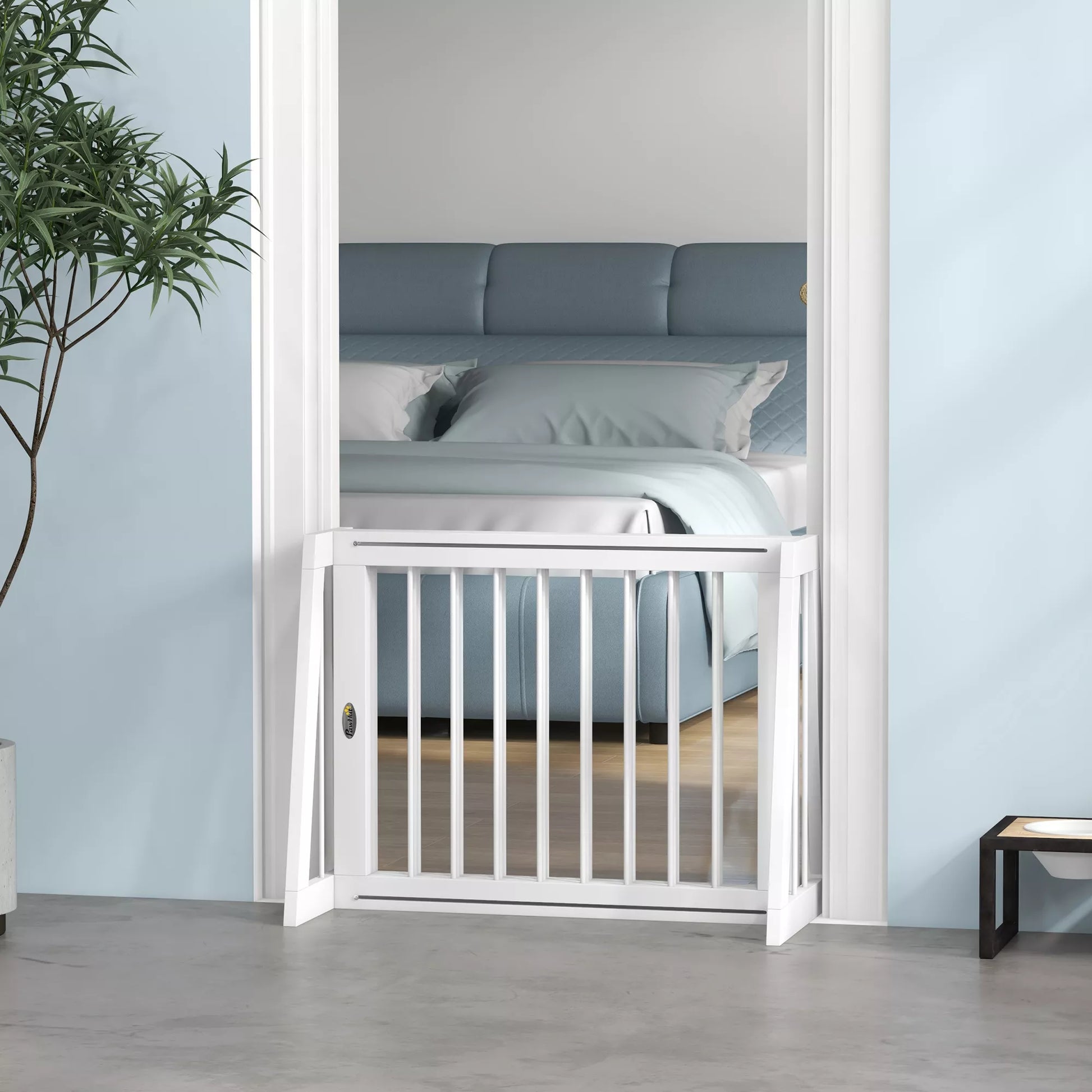 Šunų užtvara, neslidži, laisvai stovinti, ištempiama, medinis rėmas, 71–190 x 38,5 x 56 cm, balta