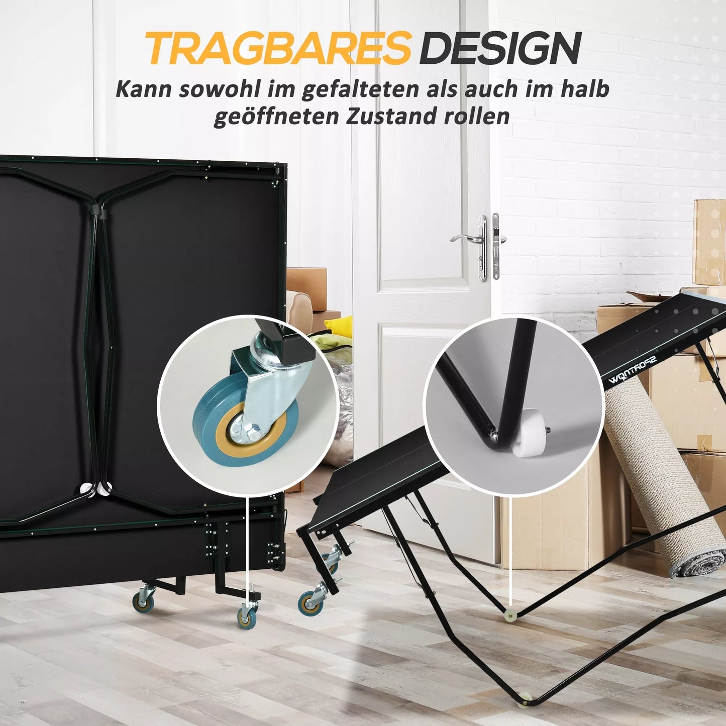 Sulankstomas stalo teniso stalas, su 8 ratais, milteliniu būdu dengtas plieninis rėmas, MDF, 274 x 152,5 x 76 cm, juodas