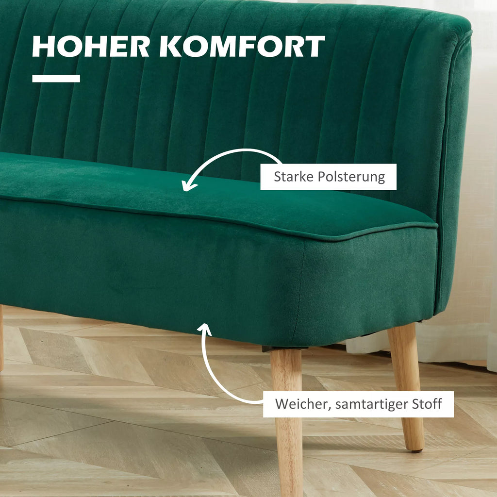 2 vietų sofa, mažas dvivietis fotelis su aksomo išvaizda, moderni minkšta sofa svetainei, miegamajam, mažam kambariui, tamsiai žalia 117 x 56,5 x 77 cm
