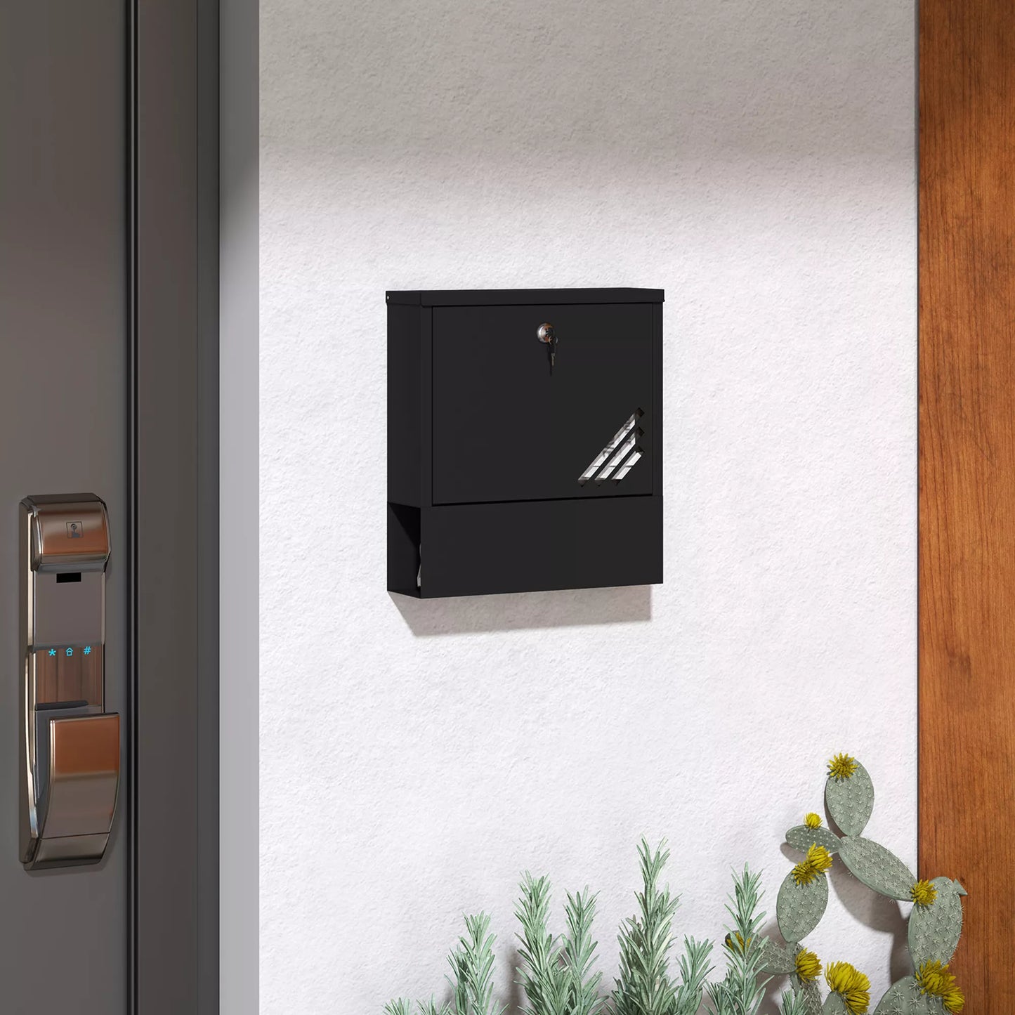 Pašto dėžutė su peržiūros langu, tvirtinama prie sienos, užrakinama, atspari rūdims ir oro sąlygoms, pilka