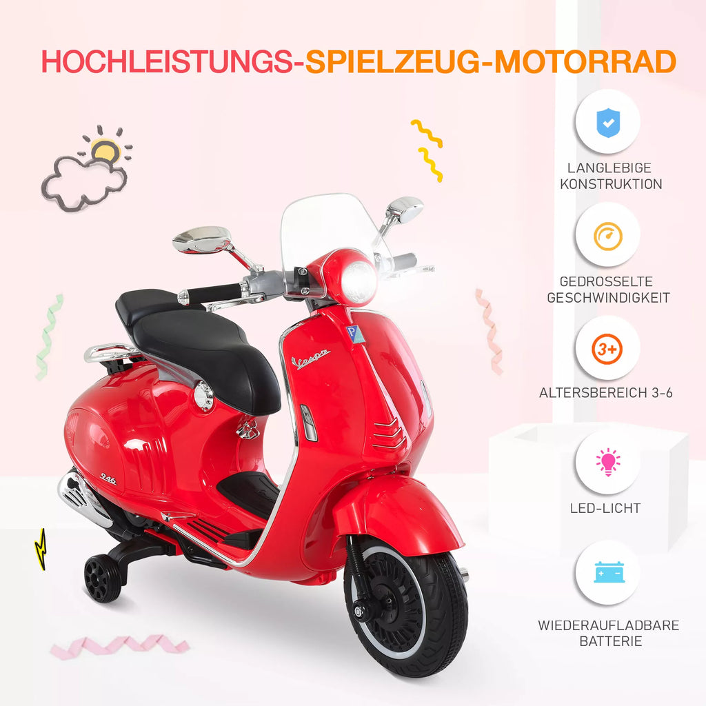 Elektrinis vaikų motociklas Elektrinis motociklas su MP3, muzika, žibintais, priekinės ir atbulinės eigos pavaromis, elektrinis motociklas vaikams nuo 3 iki 6 metų, raudonas