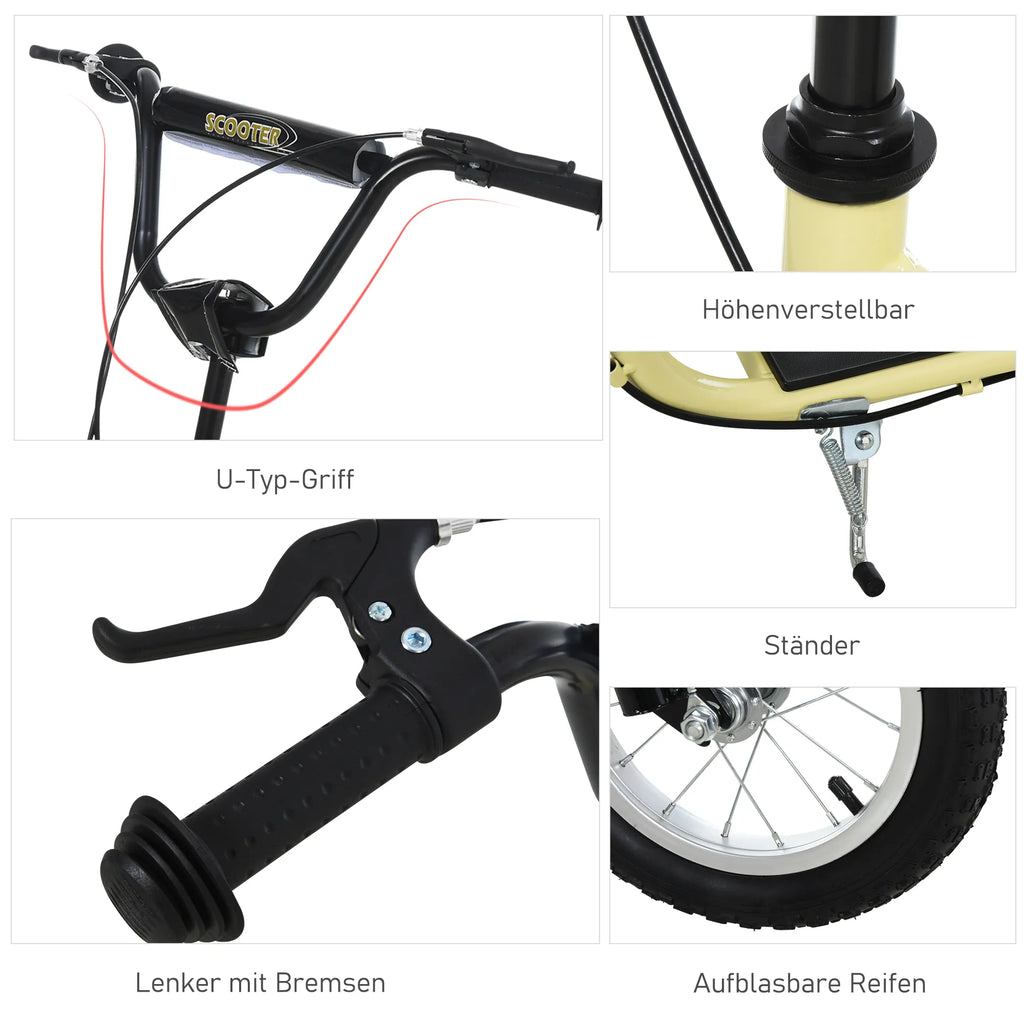 Vaikiški paspirtukai nuo 5 metų Scooter Vaikiški paspirtukai Paspirtukai Miesto paspirtukai Vaikiški paspirtukai Kickboard su pneumatinėmis padangomis 12 colių Guma Aliuminis Smėlio spalvos 120 x 58 x 85-95 cm