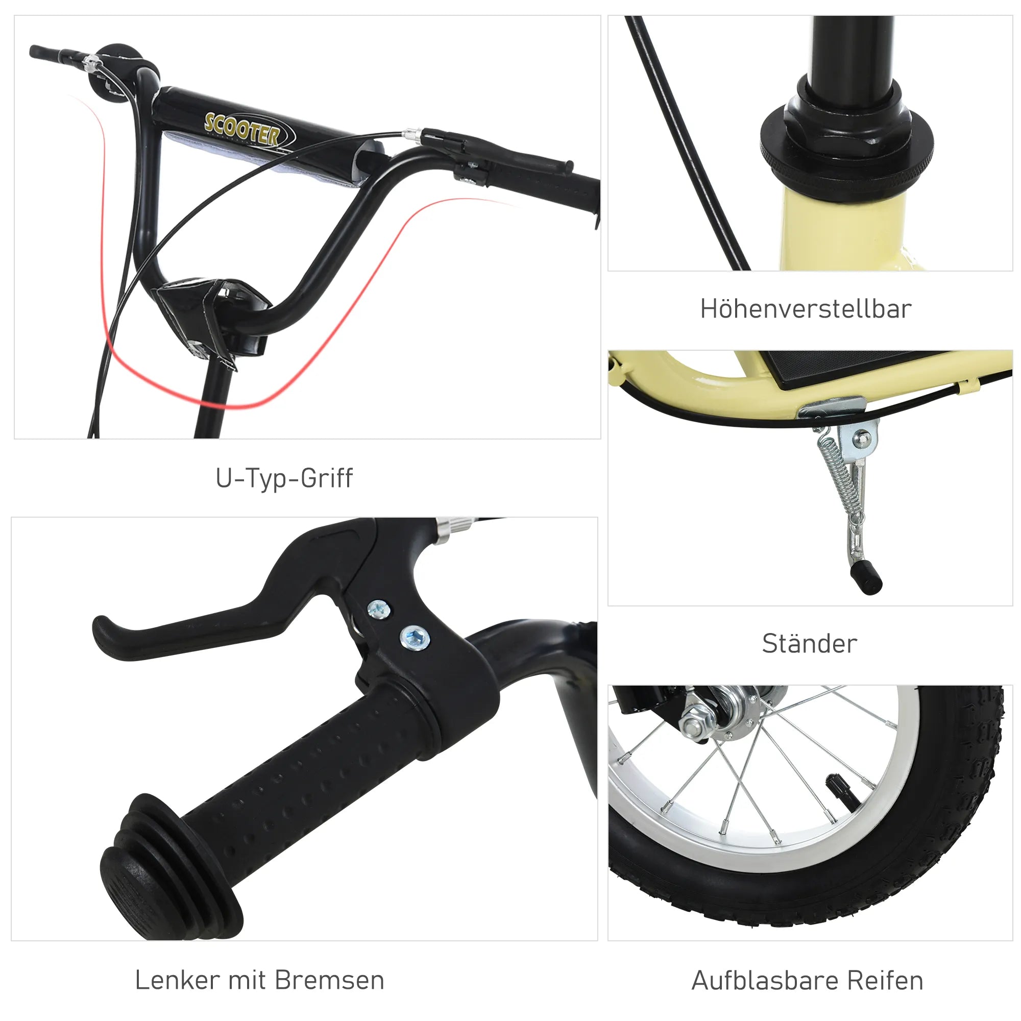 Vaikiški paspirtukai nuo 5 metų Scooter Vaikiški paspirtukai Paspirtukai Miesto paspirtukai Vaikiški paspirtukai Kickboard su pneumatinėmis padangomis 12 colių Guma Aliuminis Smėlio spalvos 120 x 58 x 85-95 cm