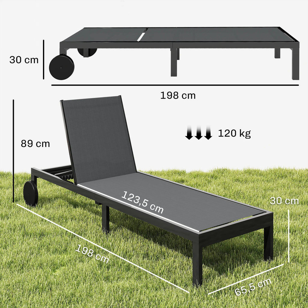Saulės gulto matmenys: 198x65,5 cm, aukštis 89 cm, iki 120 kg