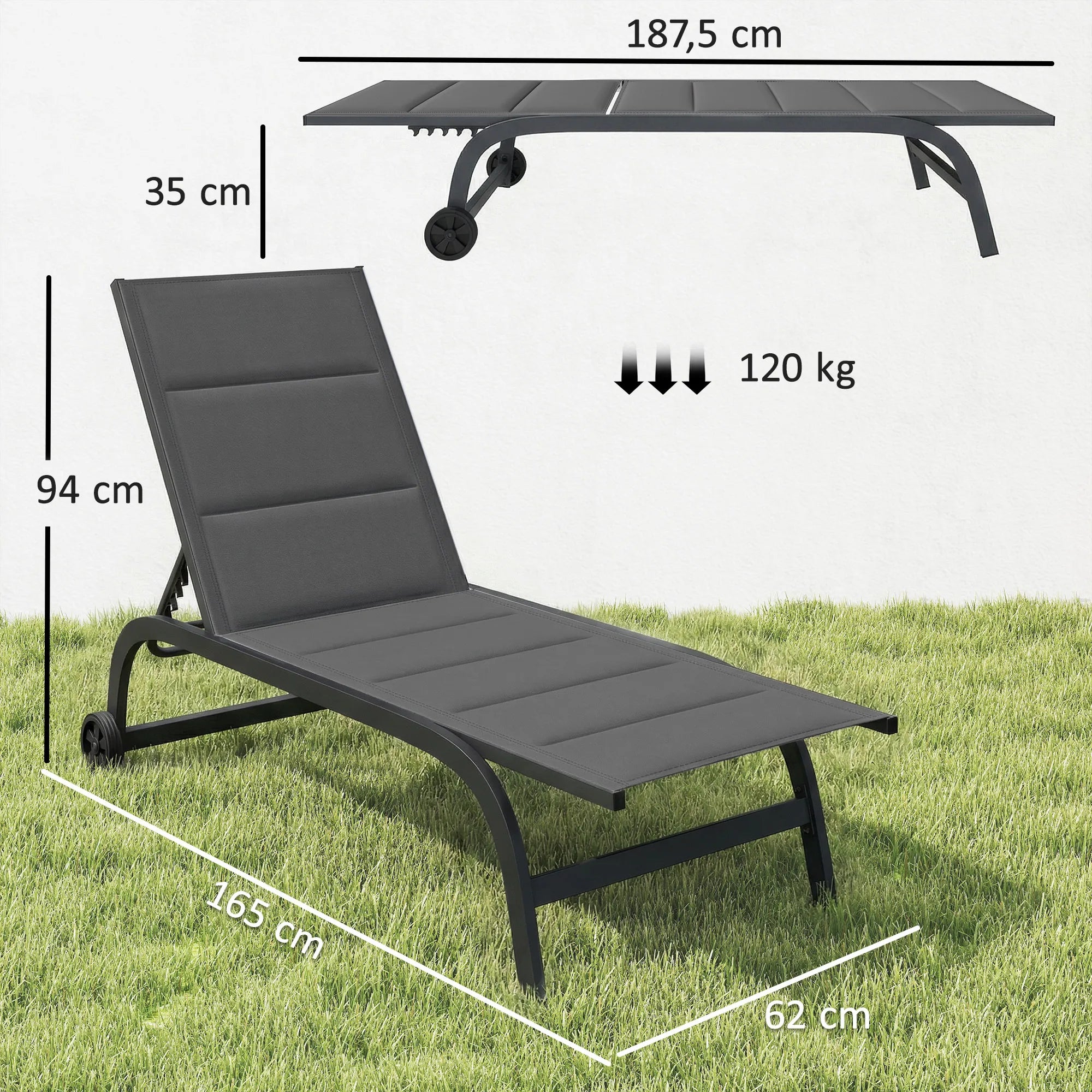 Gulto matmenys: 187,5x62 cm, aukštis 94 cm, iki 120 kg