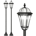 Saulės sodo žibintai su LED, juodi, IP44, 129 cm, 2 vnt. iki 6val.