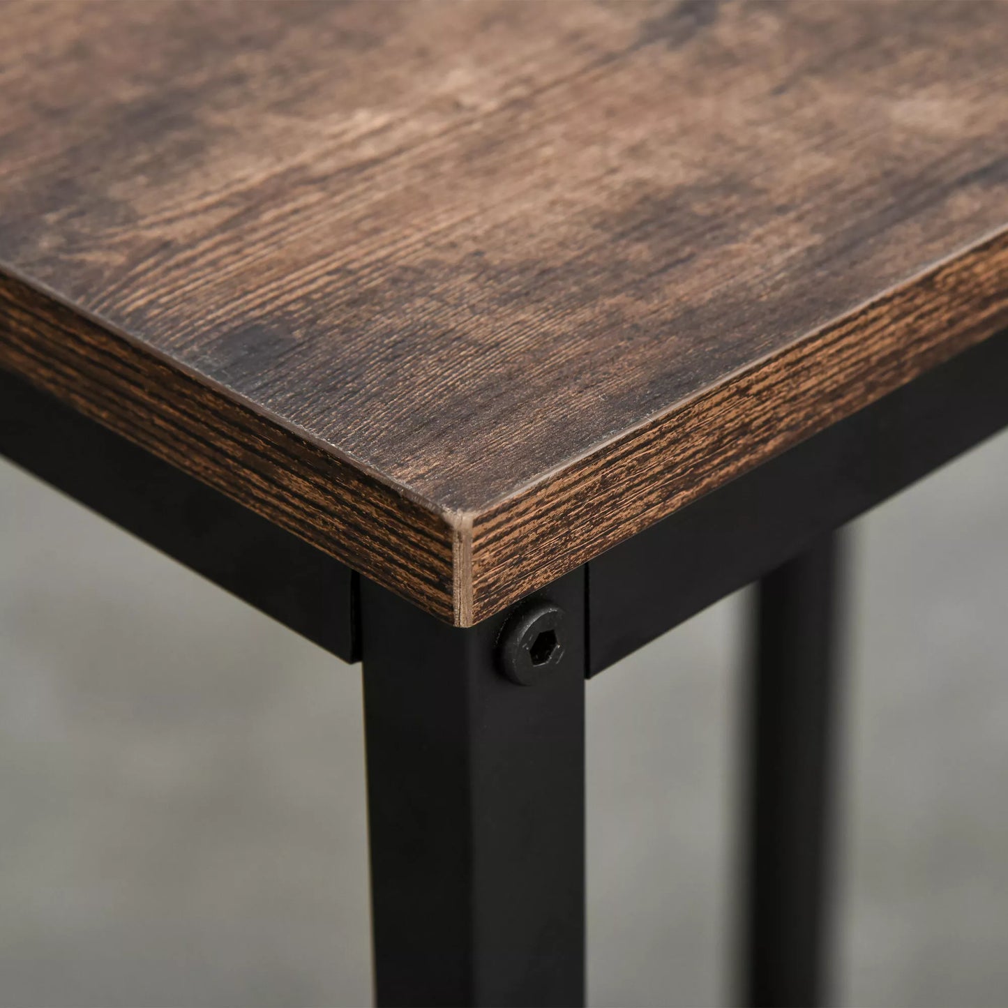 Baro stalo komplektas, stovintis stalas su 2 baro kėdutėmis, 3 dalių valgomojo komplektas, virtuvės prekystalio stalas su lentynomis, medžio drožlių plokštė, plienas, rustiška ruda+juoda, 109 x 60 x 100 cm