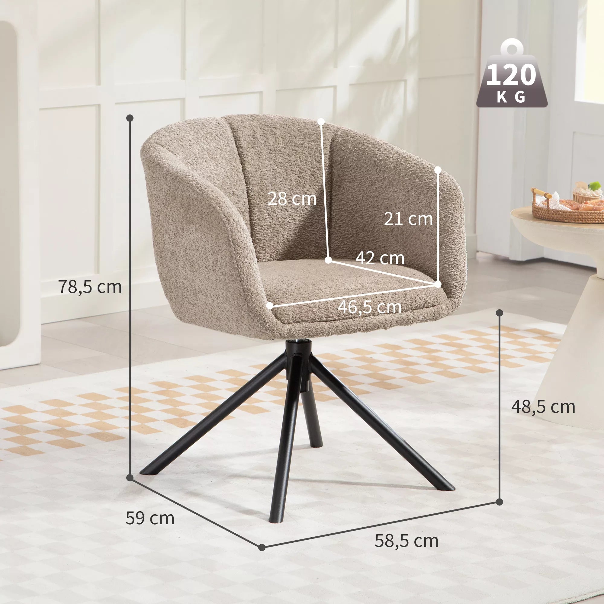 Fotelis su pasukama sėdyne, iki 120 kg, šviesiai rudas