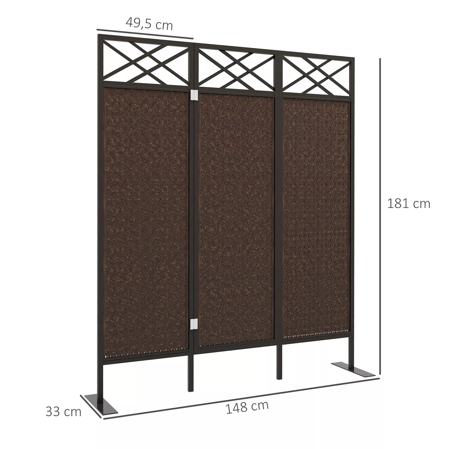 Pertvara paravanas, vintažinio dizaino, 3 dalių, 148 cm x 33 cm x 181 cm, Ruda + Juoda