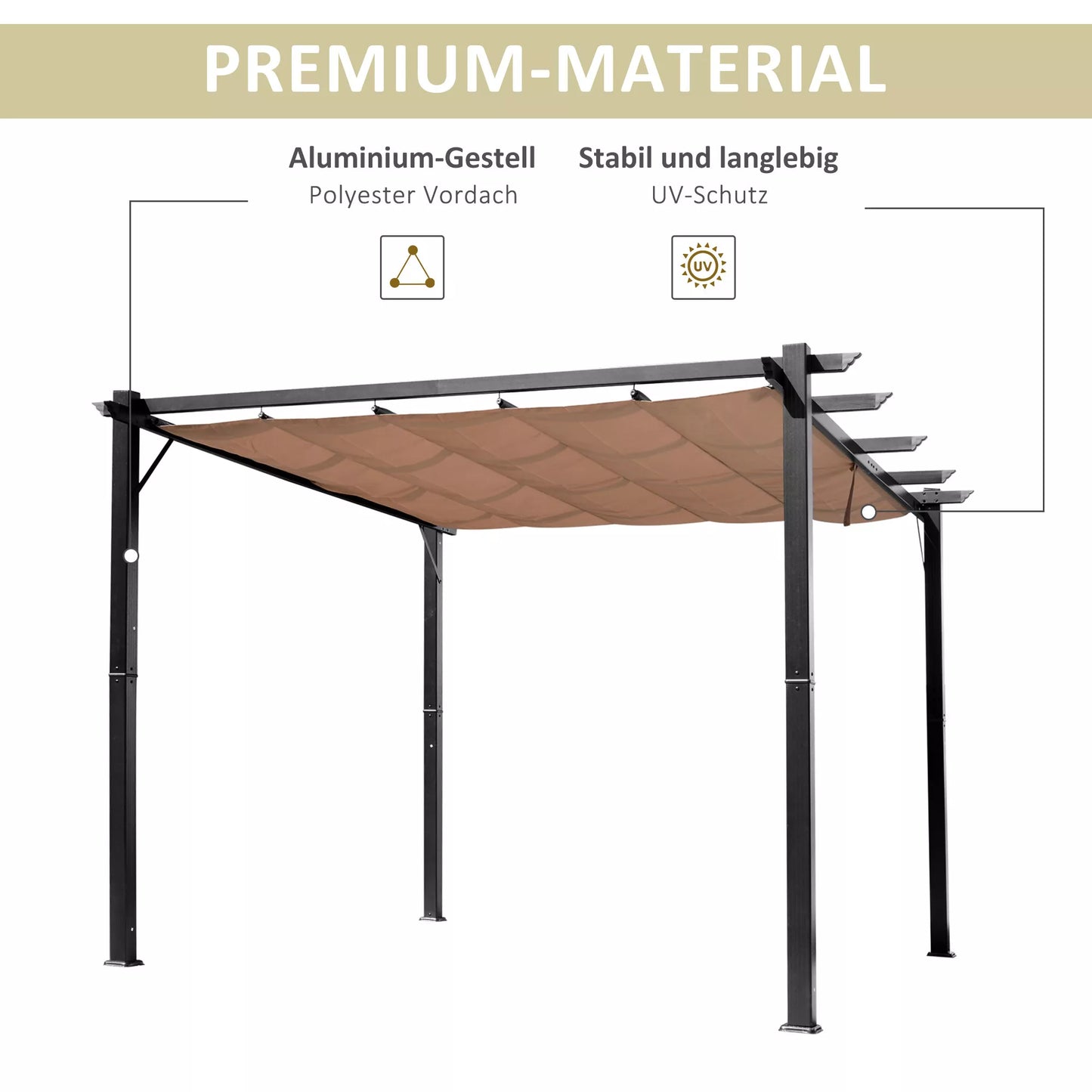 Pergola paviljonas su reguliuojamu audiniu stogu 3 x 4 m Terasos stogelis Aliuminio saulės apsauga Stogas Terasa Sodas Pilka+Ruda