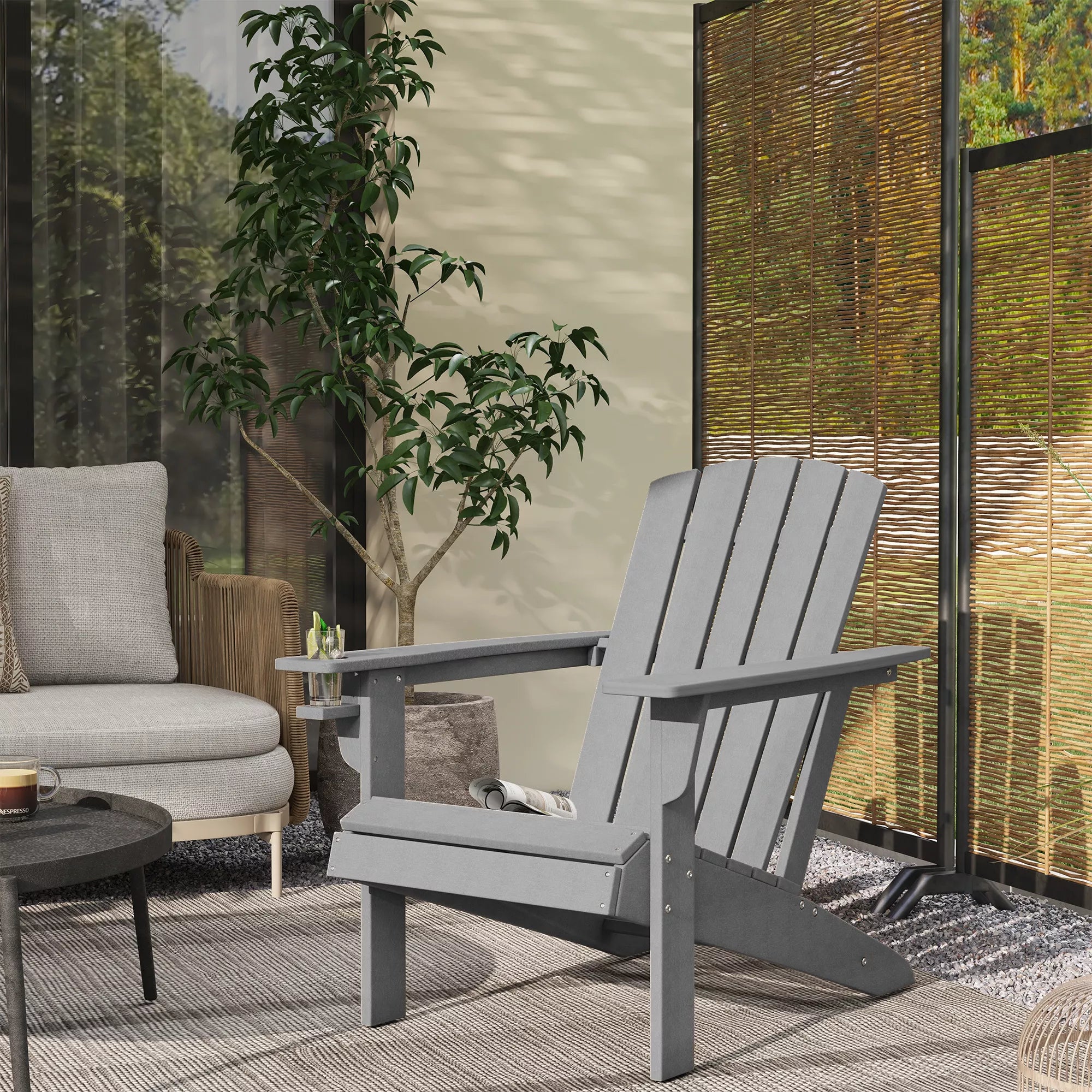 Sodo kėdė, ergonomiškas dizainas, atspari atmosferos poveikiui, HDPE, pilka, 75 x 87 x 90 cm