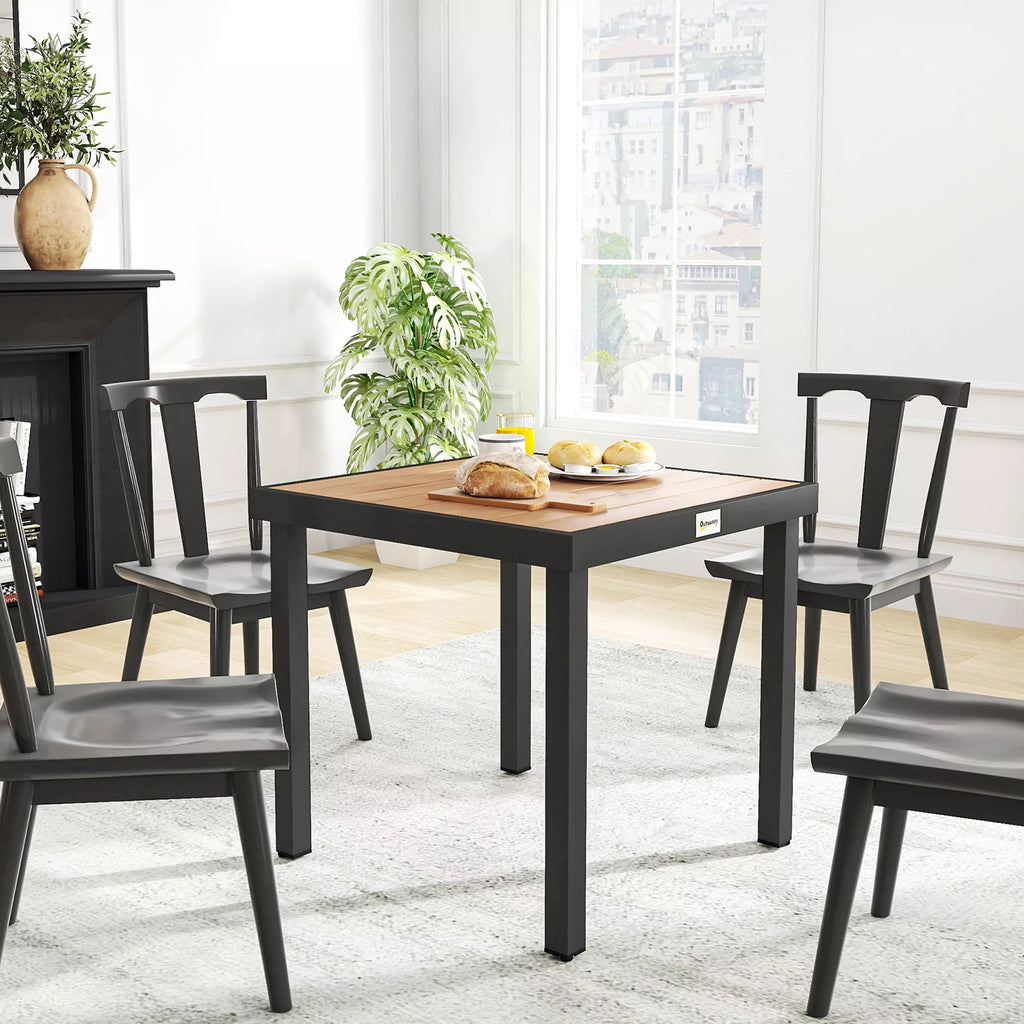 Sodo stalas iš plastiko 78 x 78 x 74 cm Atsparus atmosferos poveikiui aliuminio rėmas, bufetas Stalas 4 asmenims Balkono stalas Terasos stalas Lauko valgomojo stalas sodui, terasai, balkonui Juodas